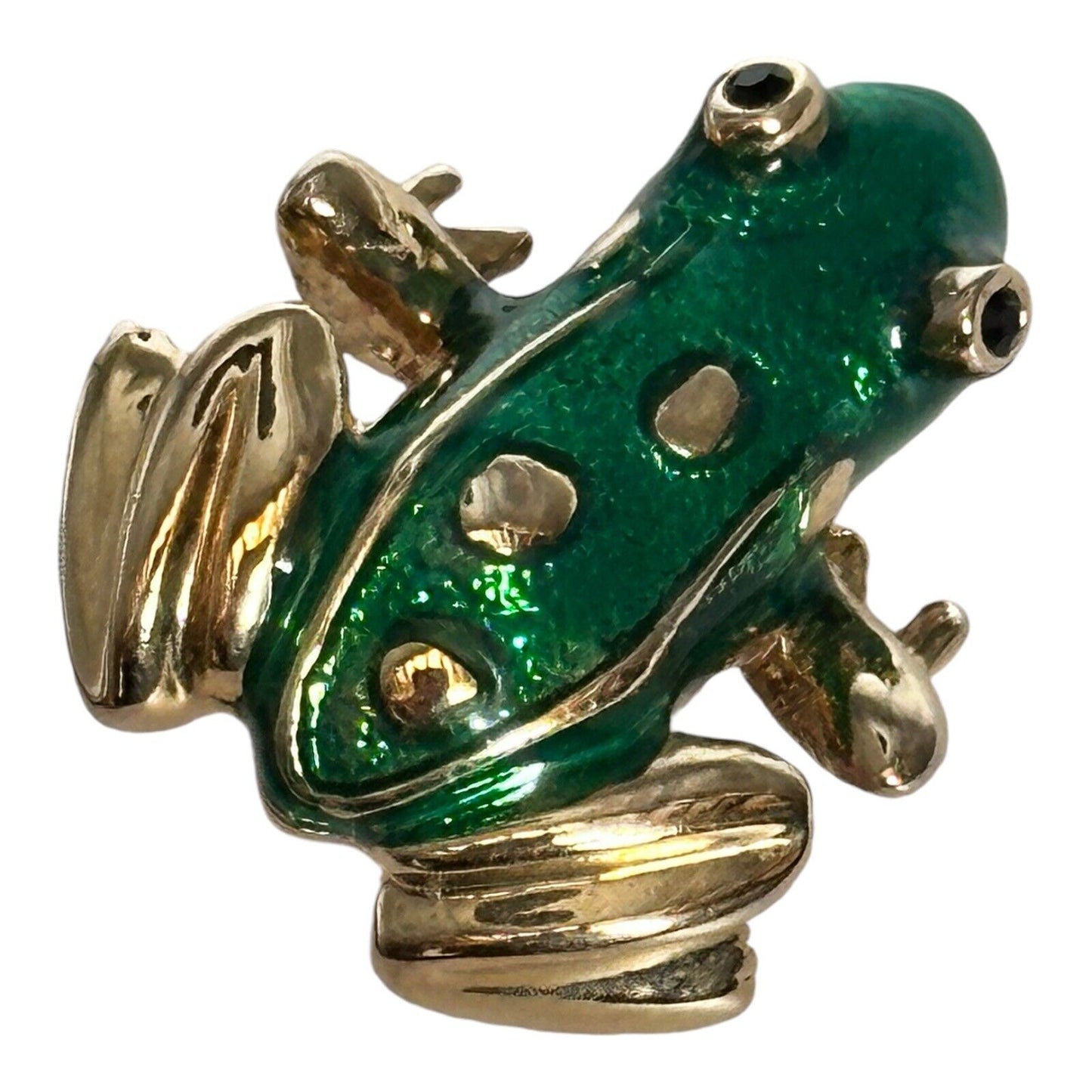 Vintage Gold Tone Green Enamel Frog Brooch