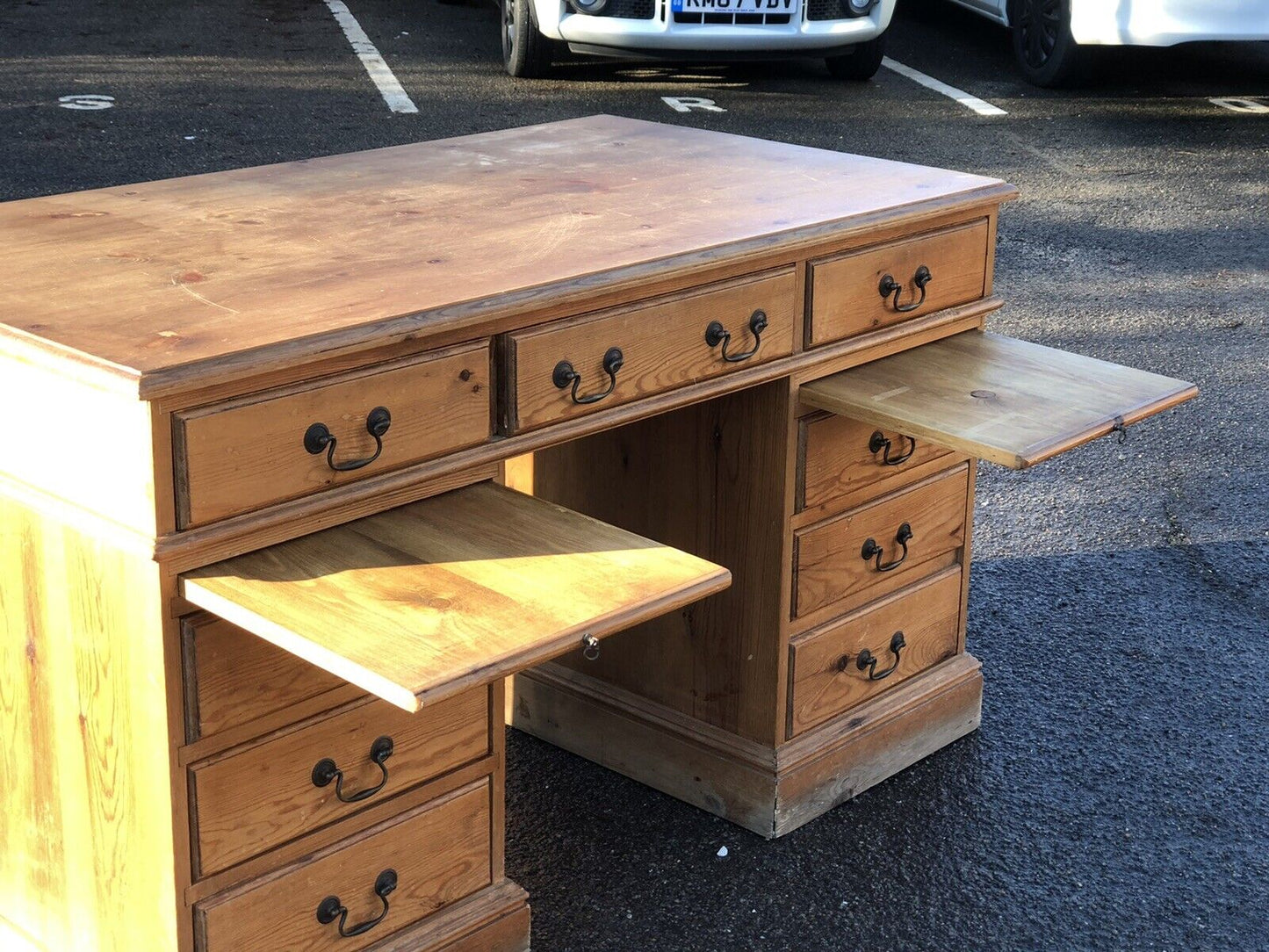 Pine Pedestal Desk. Large In Size