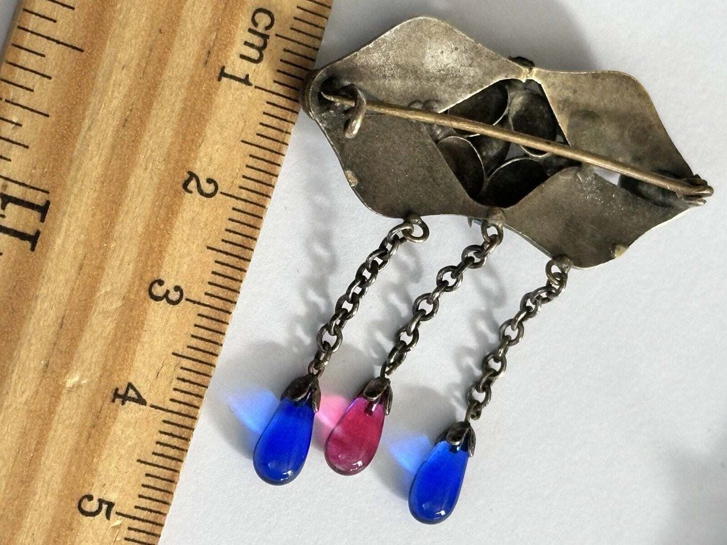 Vintage Antique Metal Czech Glass Multicoloured Brooch