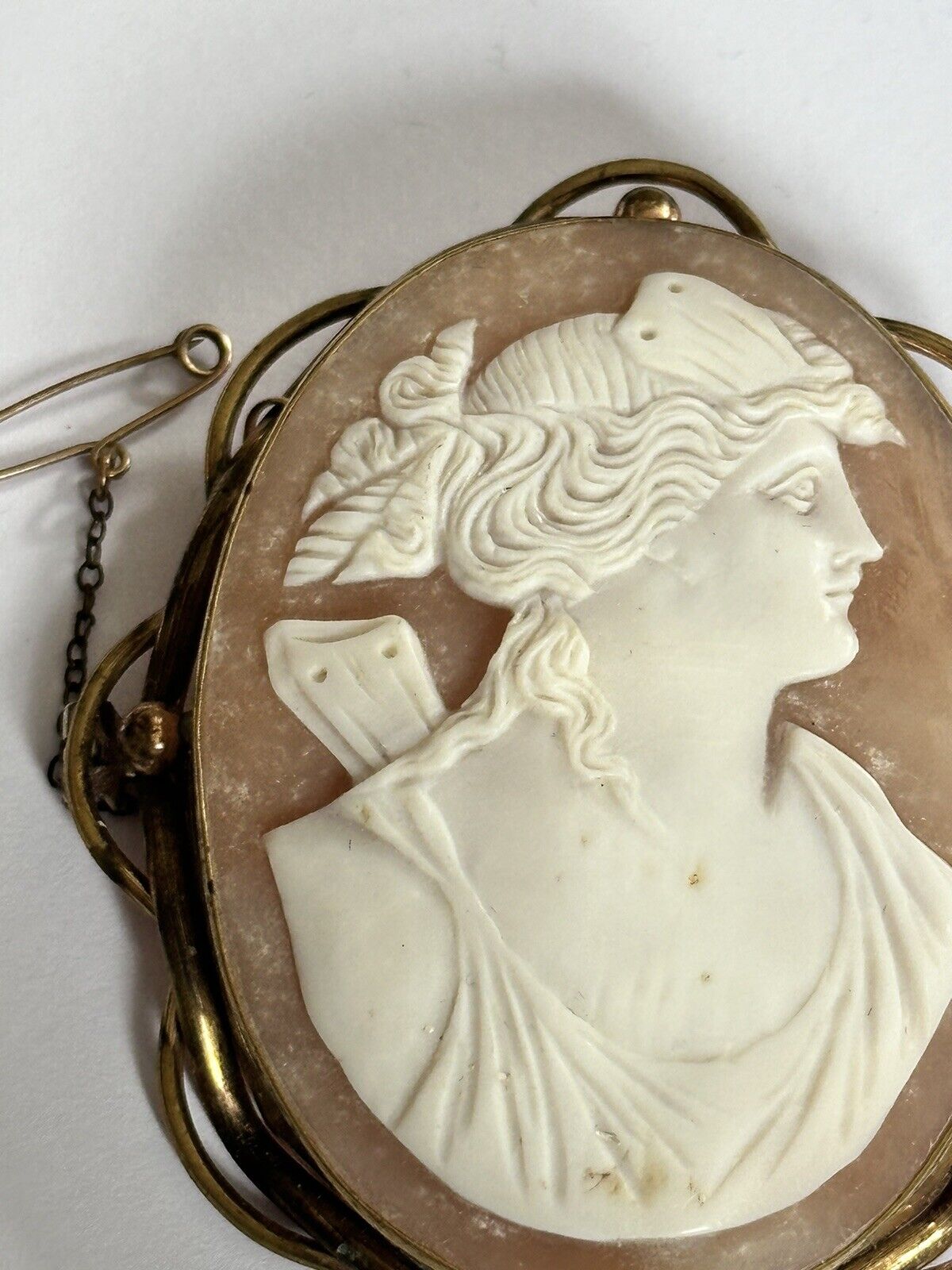 Antique Large Pinchbeck Shell Cameo Of Diana