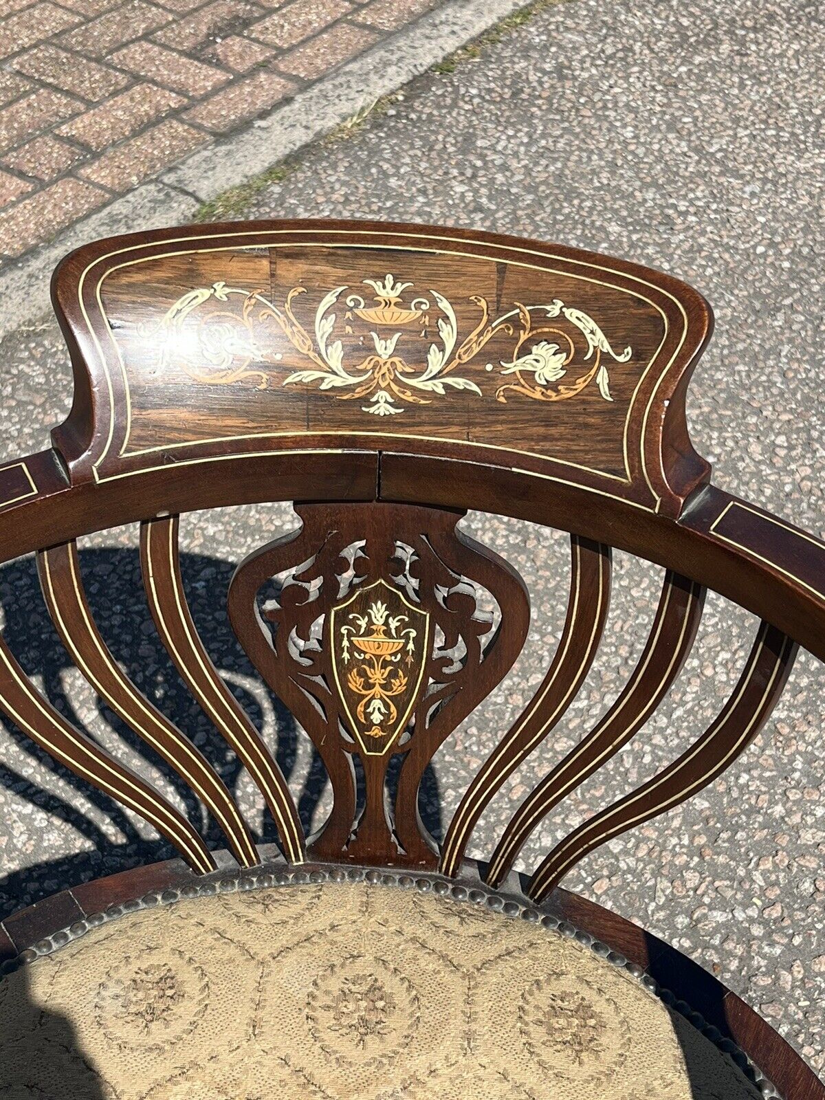 Edwardian Marquetries Inlaid Mahogany Armchair , Superb Quality.