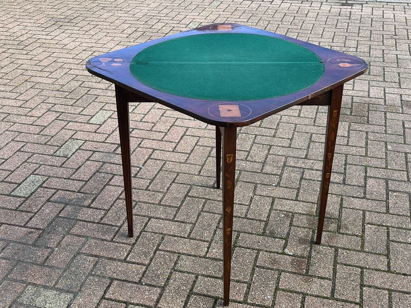 Antique Dutch Marquetry Games Table With Fold Over Lid And Card playing area