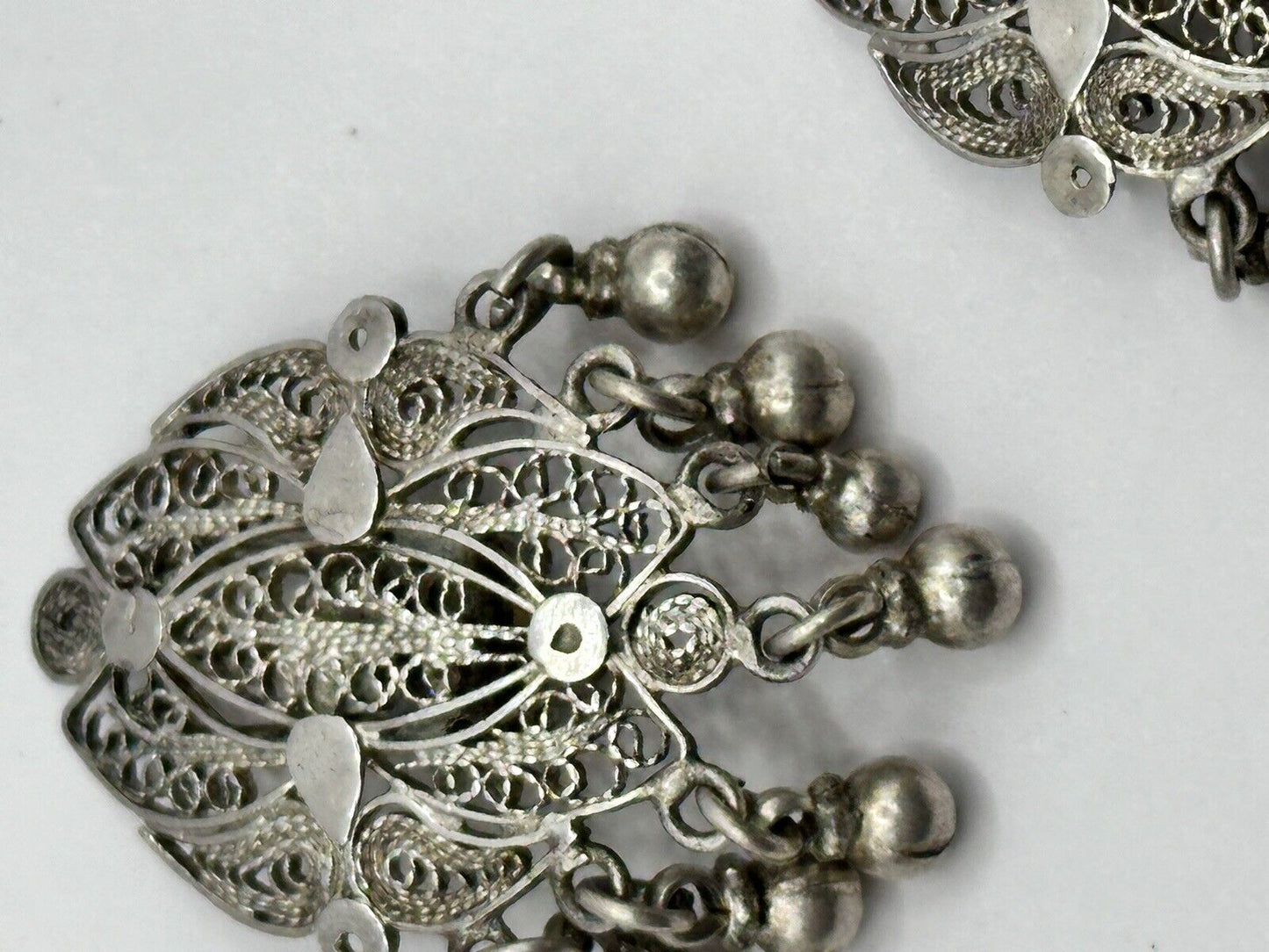Vintage Silver Tone Filigree Clip On Earrings