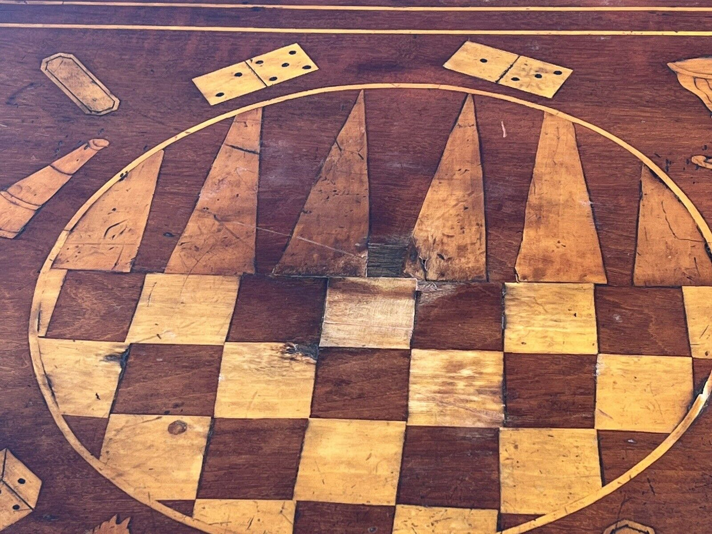 Antique Dutch Marquetry Games Table With Fold Over Lid And Card playing area