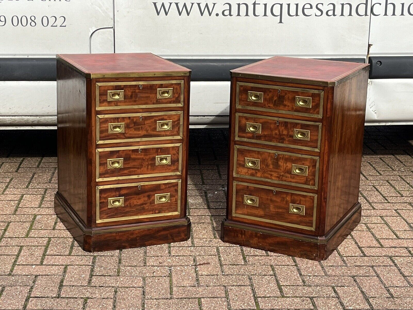 Antique Pair Of Bedside Drawers. Mahogany With Brass Bound Decoration