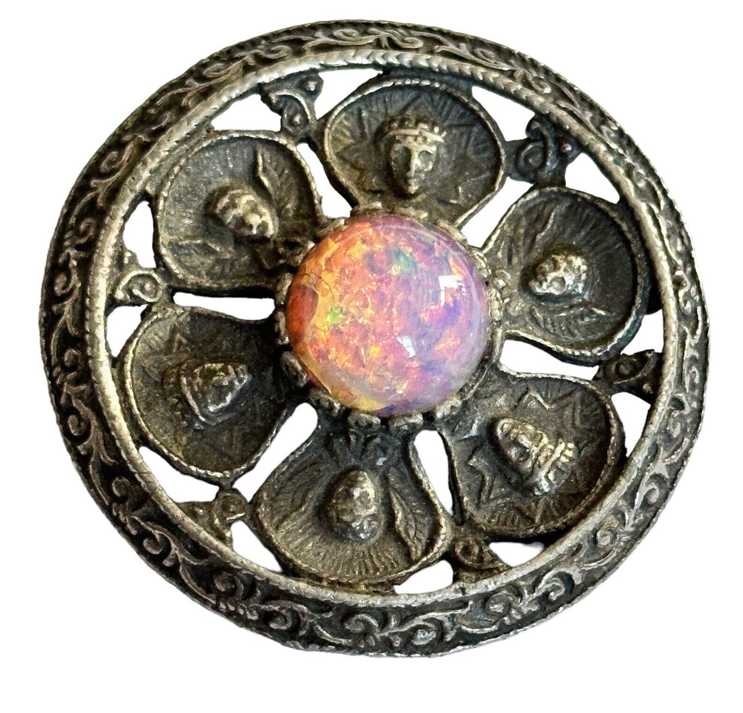Vintage Silver Tone Heads Dragons Breath Brooch