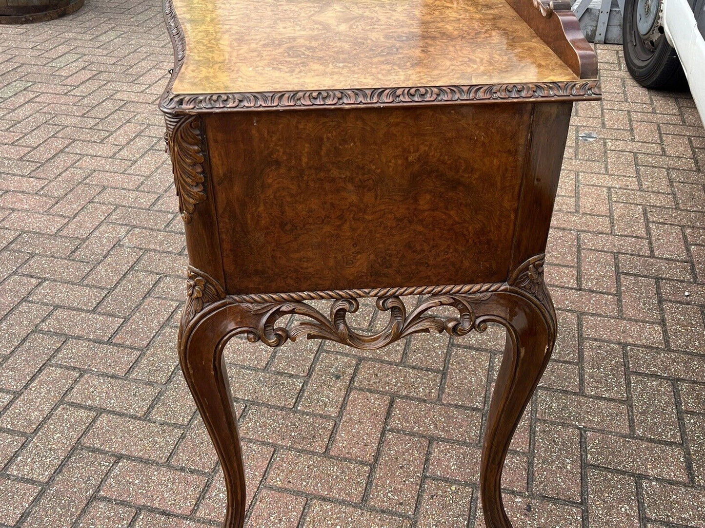 Art Deco Burr Walnut Console Table, Side Table, Server, Sideboard. 4 Drawers