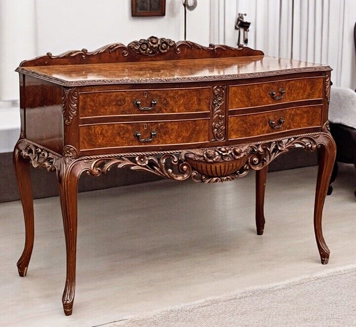 Art Deco Burr Walnut Console Table, Side Table, Server, Sideboard. 4 Drawers