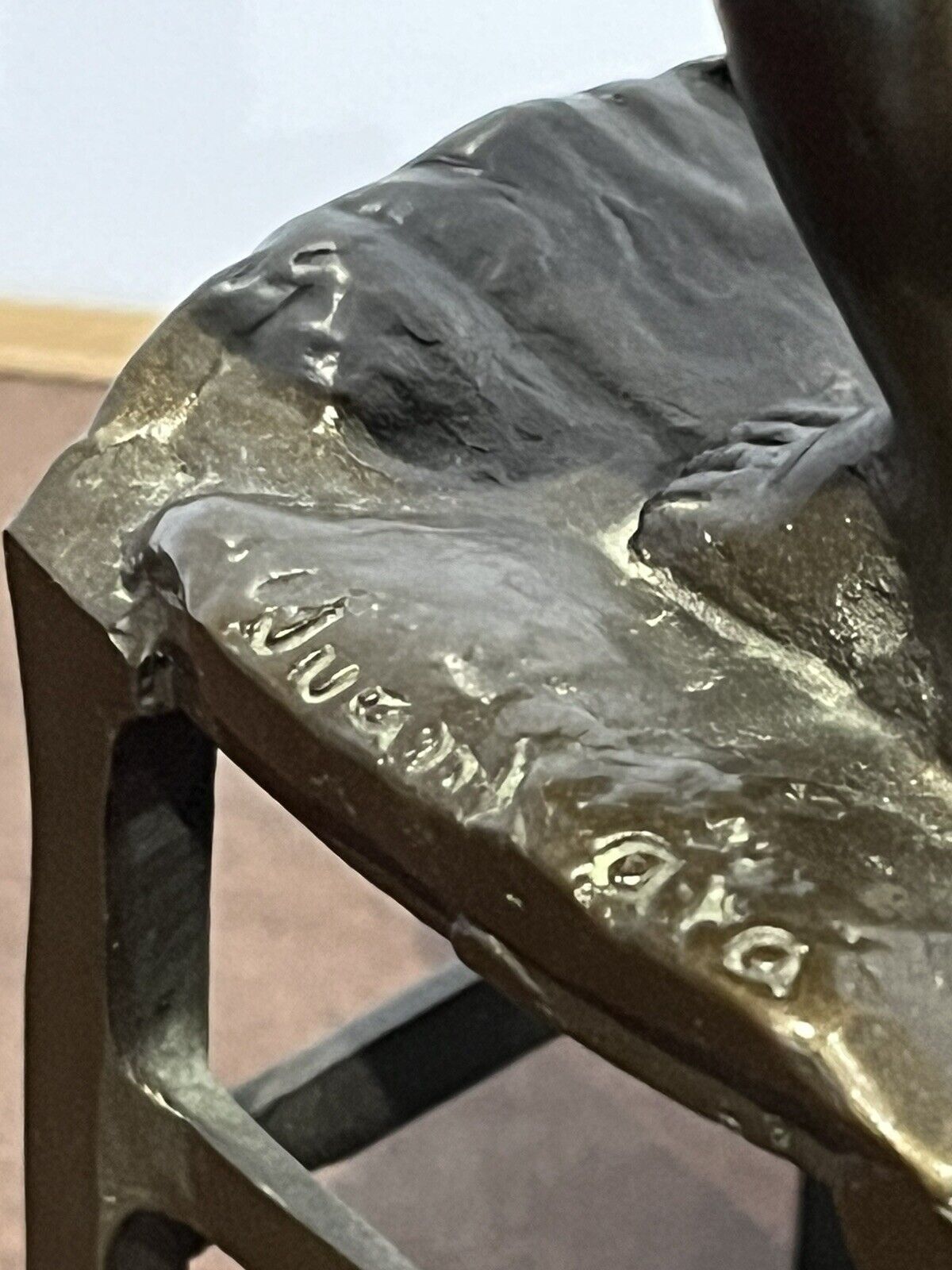 Signed Bronze Figure Of A Girl Standing On A Chair