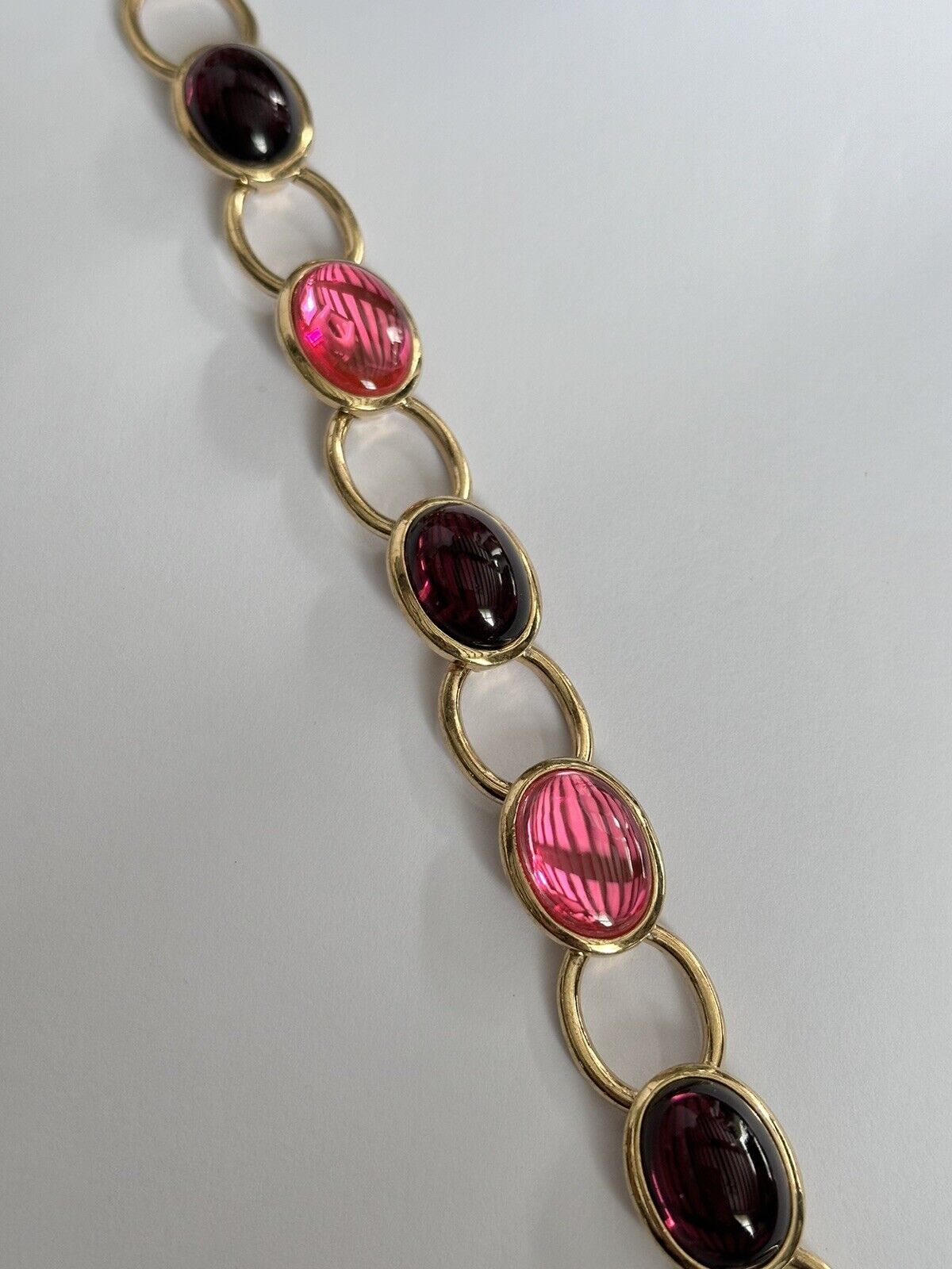 Vintage Golf Plated Pink Purple Cabochon Bracelet