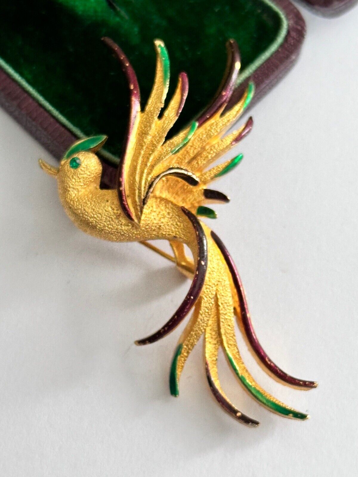 Vintage Gold Tone Diamanté Bird Of Paradise Brooch