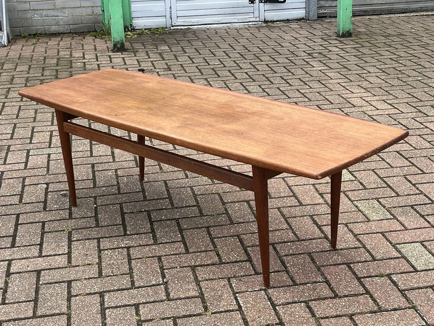 Large Danish Mid Century Teak Surfboard Coffee Table.