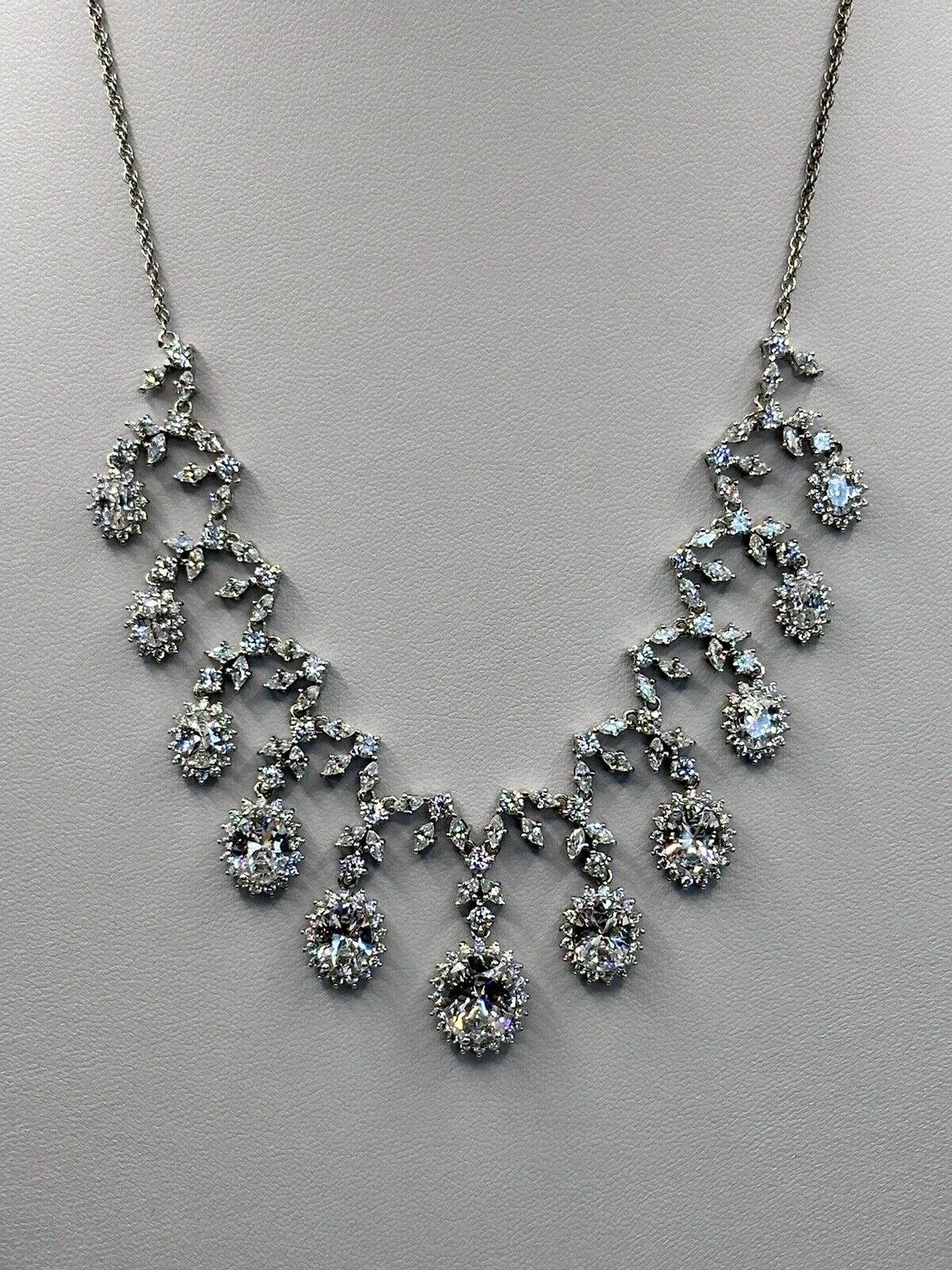 Vintage 1980s Rhodium Plated Necklace Made With Swarovski Crystals