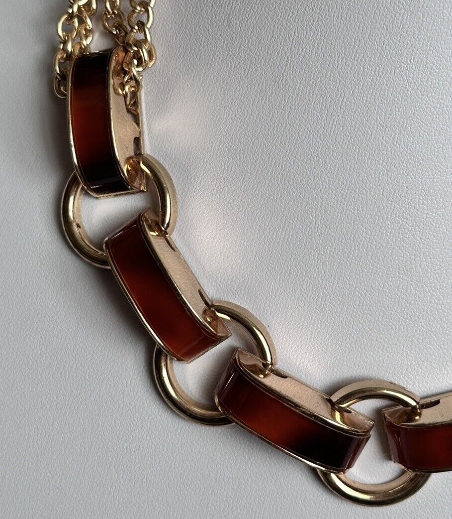 Vintage 1980s Gold Tone Brown Designer Style Necklace