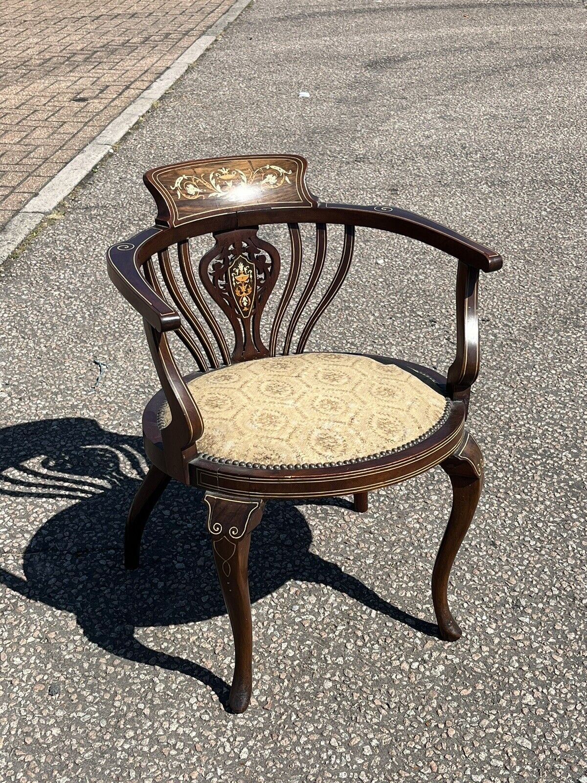 Edwardian Marquetries Inlaid Mahogany Armchair , Superb Quality.