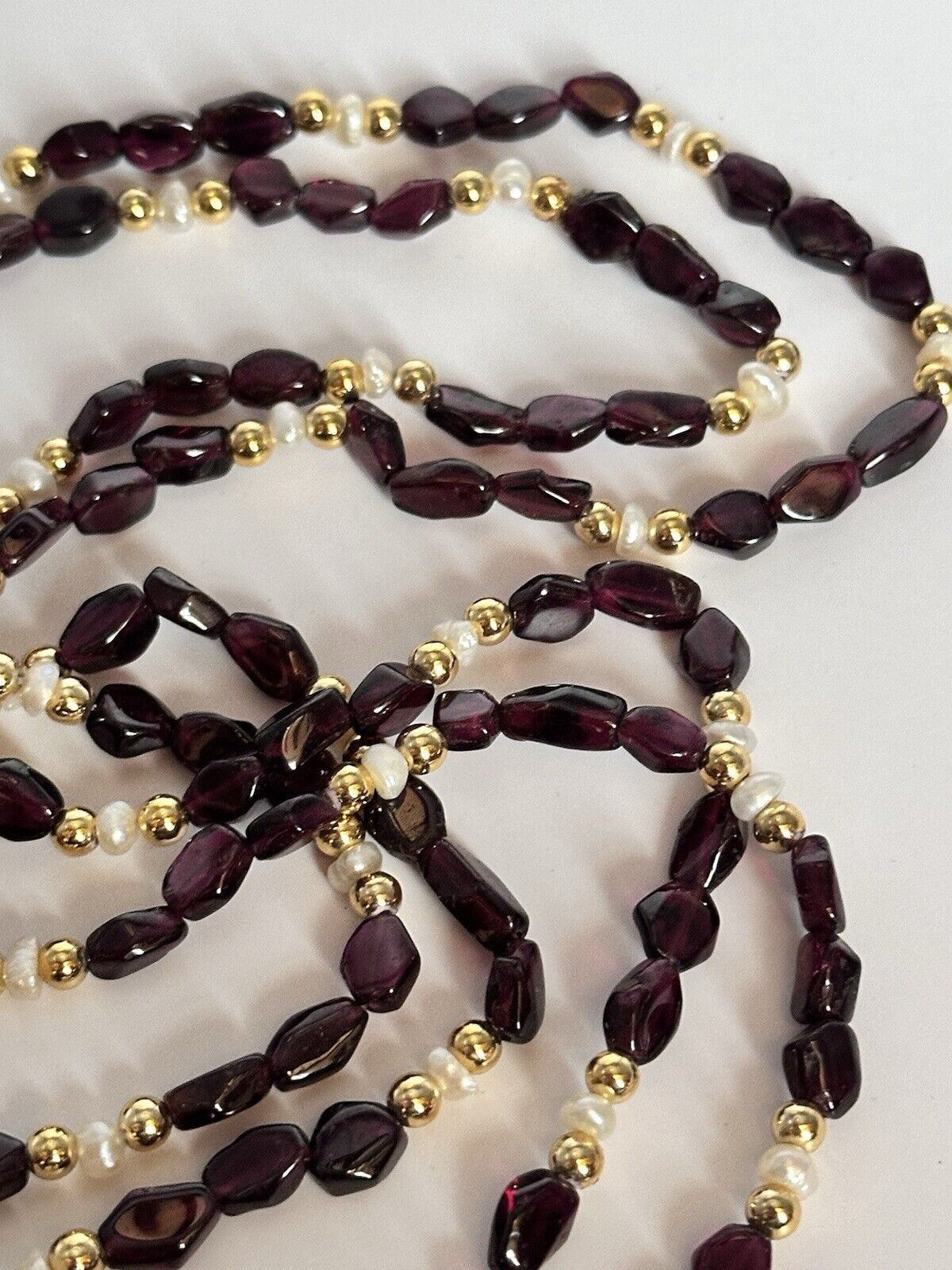 Vintage Garnet Freshwater Pearl Long Length Necklace