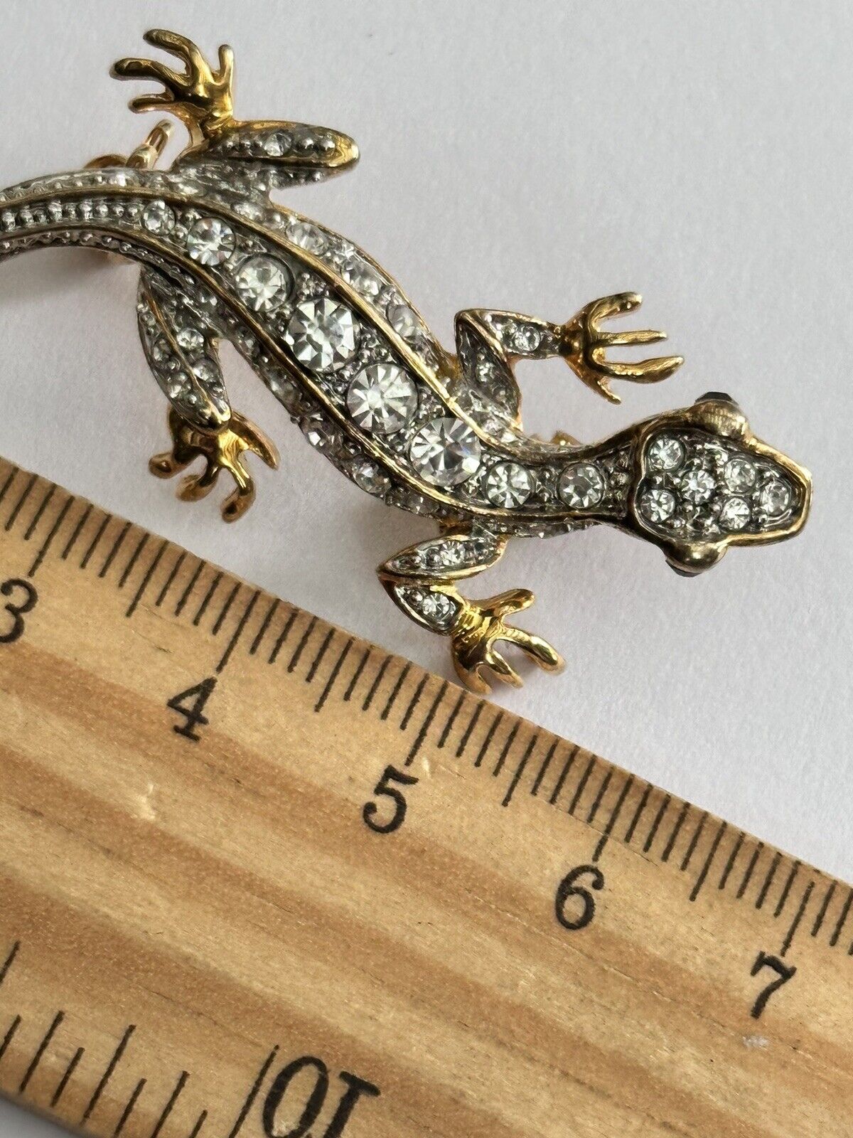 Vintage Gold Tone Diamanté Lizard Brooch