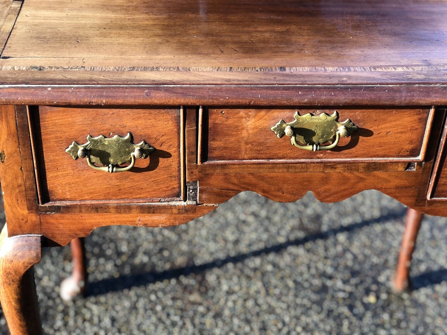 Georgian Walnut Lowboy With Brass Handles. Make Great Hall Or Console Table