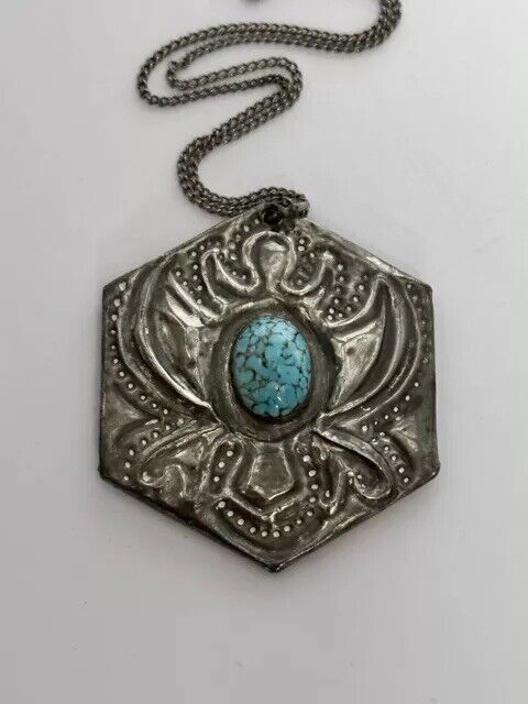 Vintage Native American Peyote Turquoise Stone Pendant Necklace