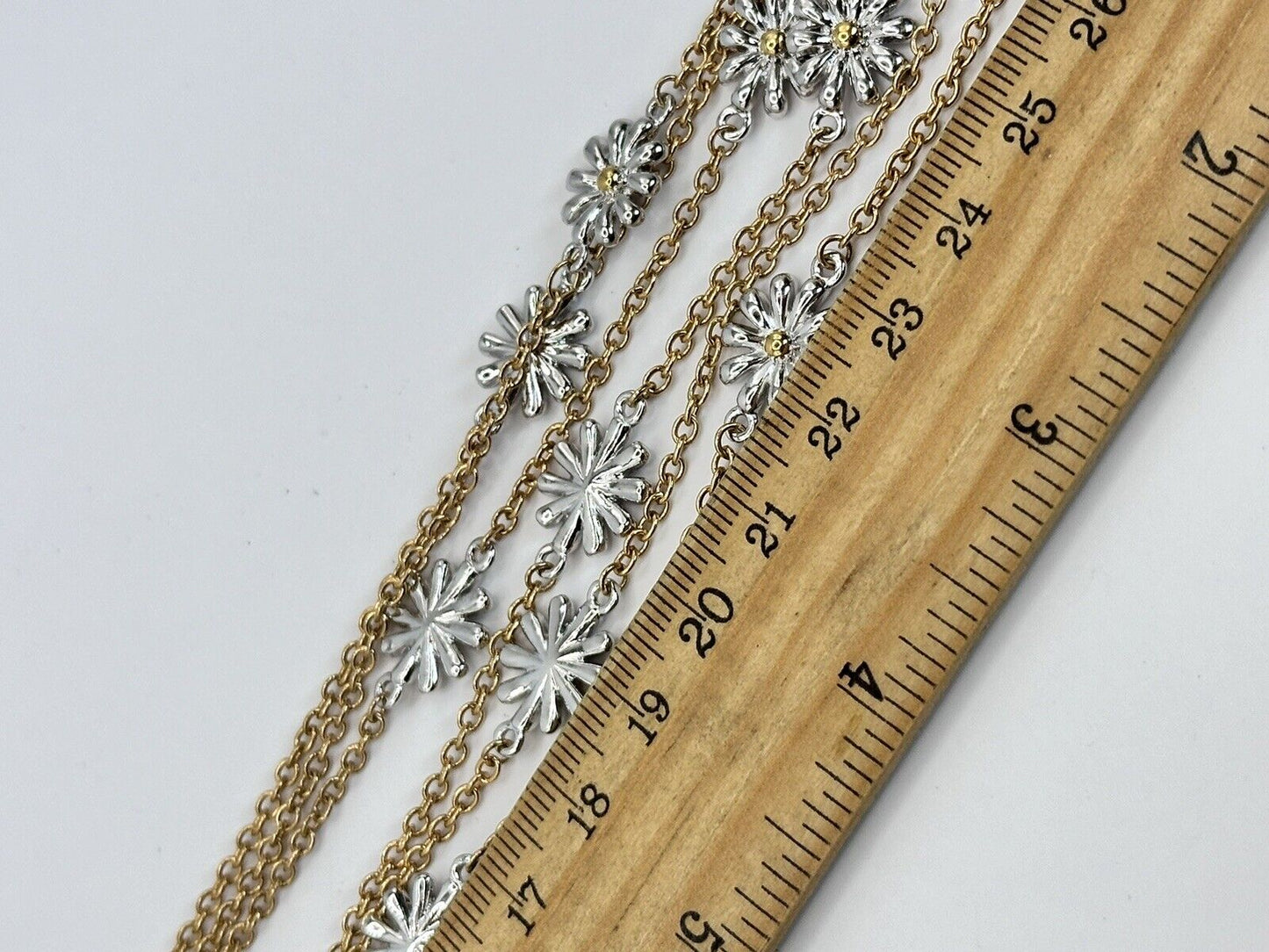 Vintage Gold And Rhodium Plated Daisy Flower Multi Strand Necklace