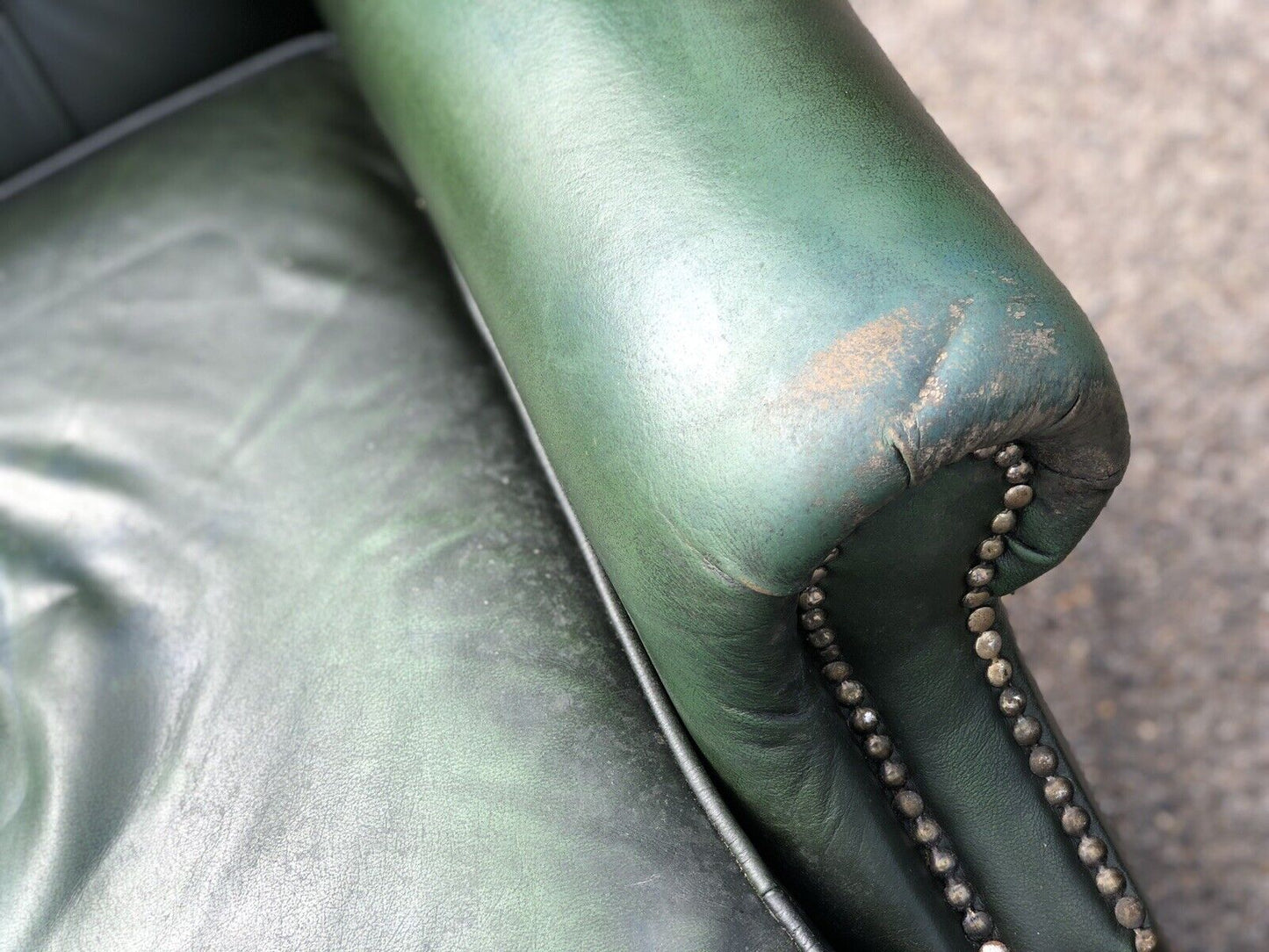 Green Leather Armchairs. Good Quality, Buttoned Back, Impressive