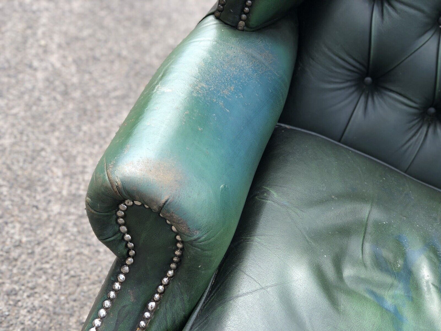 Green Leather Armchairs. Good Quality, Buttoned Back, Impressive