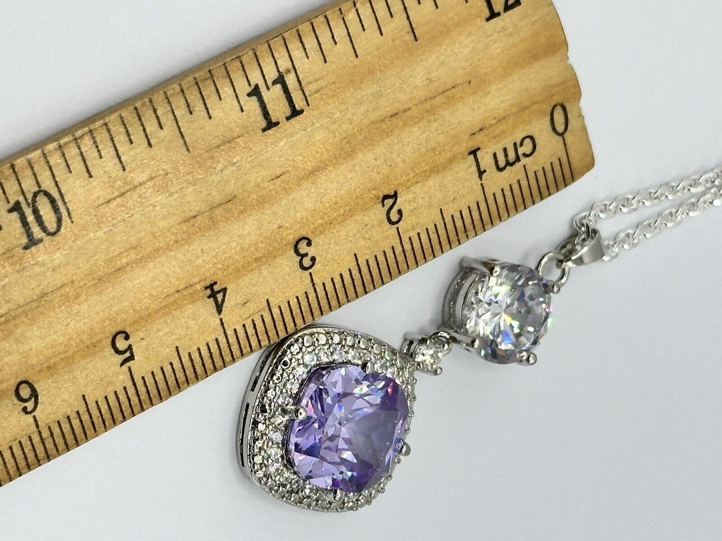 Rhodium Plated Necklace Made With Clear Purple Swarovski Crystals New Old Stock