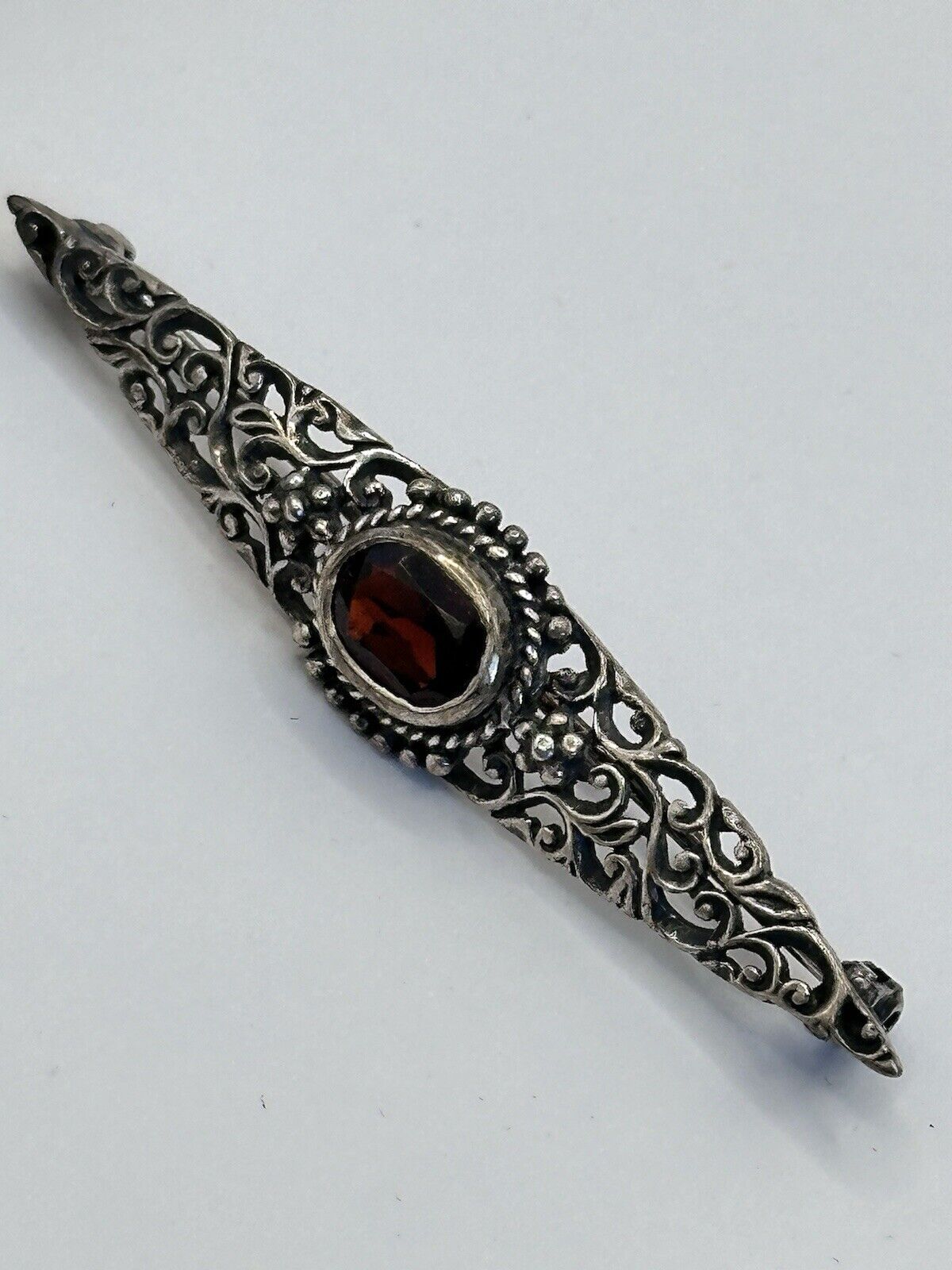 Vintage Silver 925 Red Stone Brooch