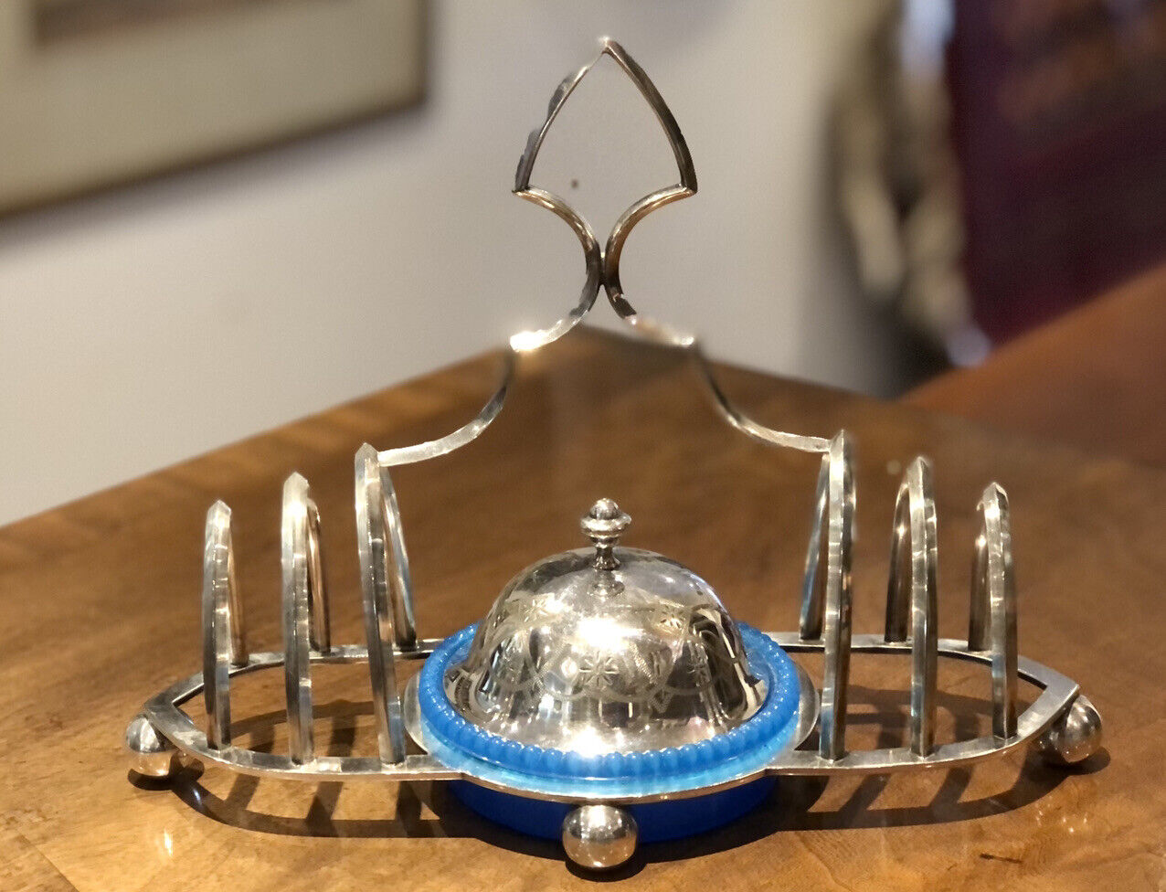 Silver Plate Toast Rack With Central Preserve Pot