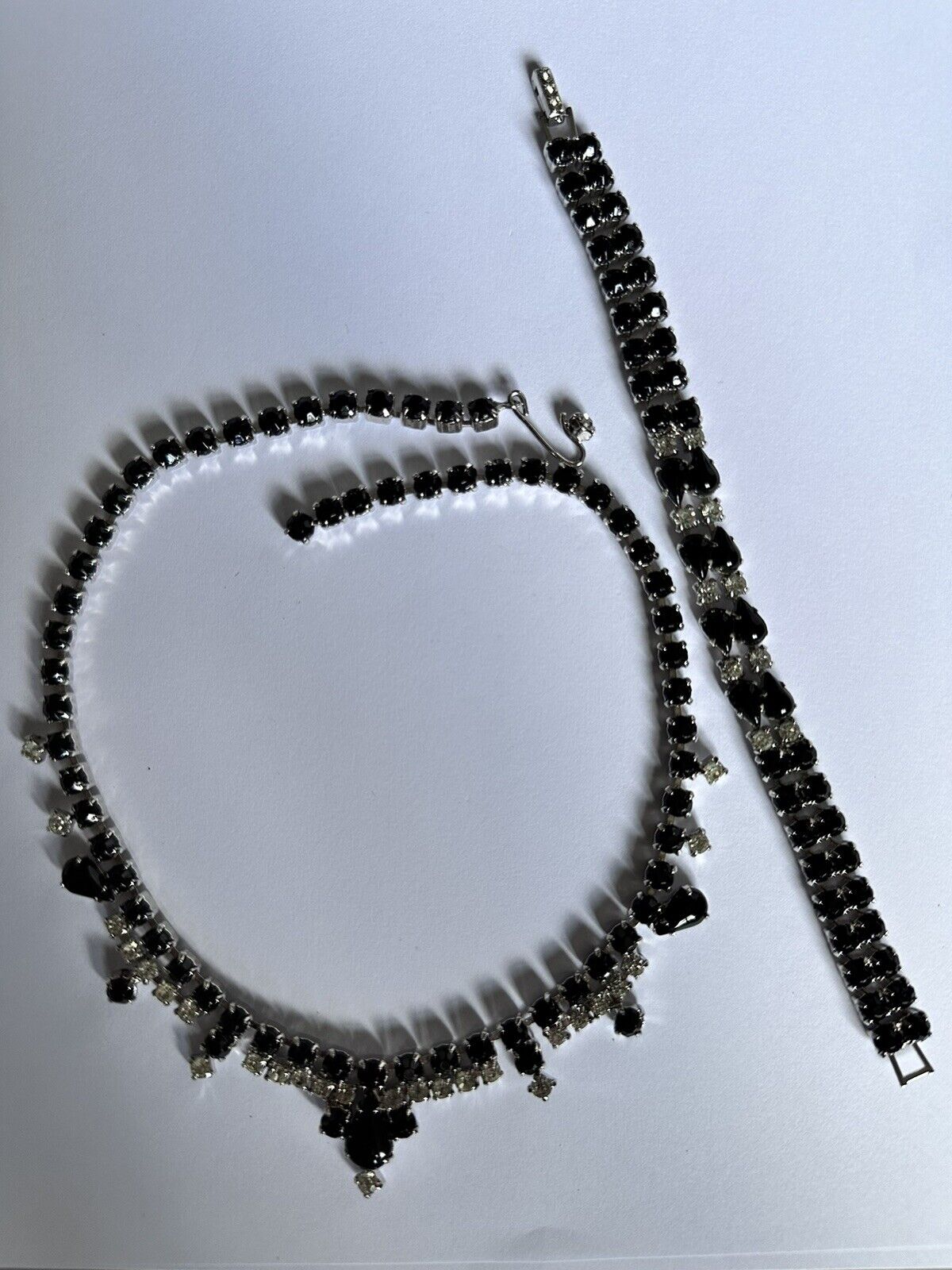 Vintage Kramer Black Clear Paste Necklace Bracelet Set