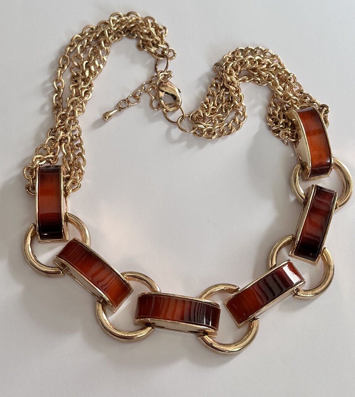 Vintage 1980s Gold Tone Brown Designer Style Necklace