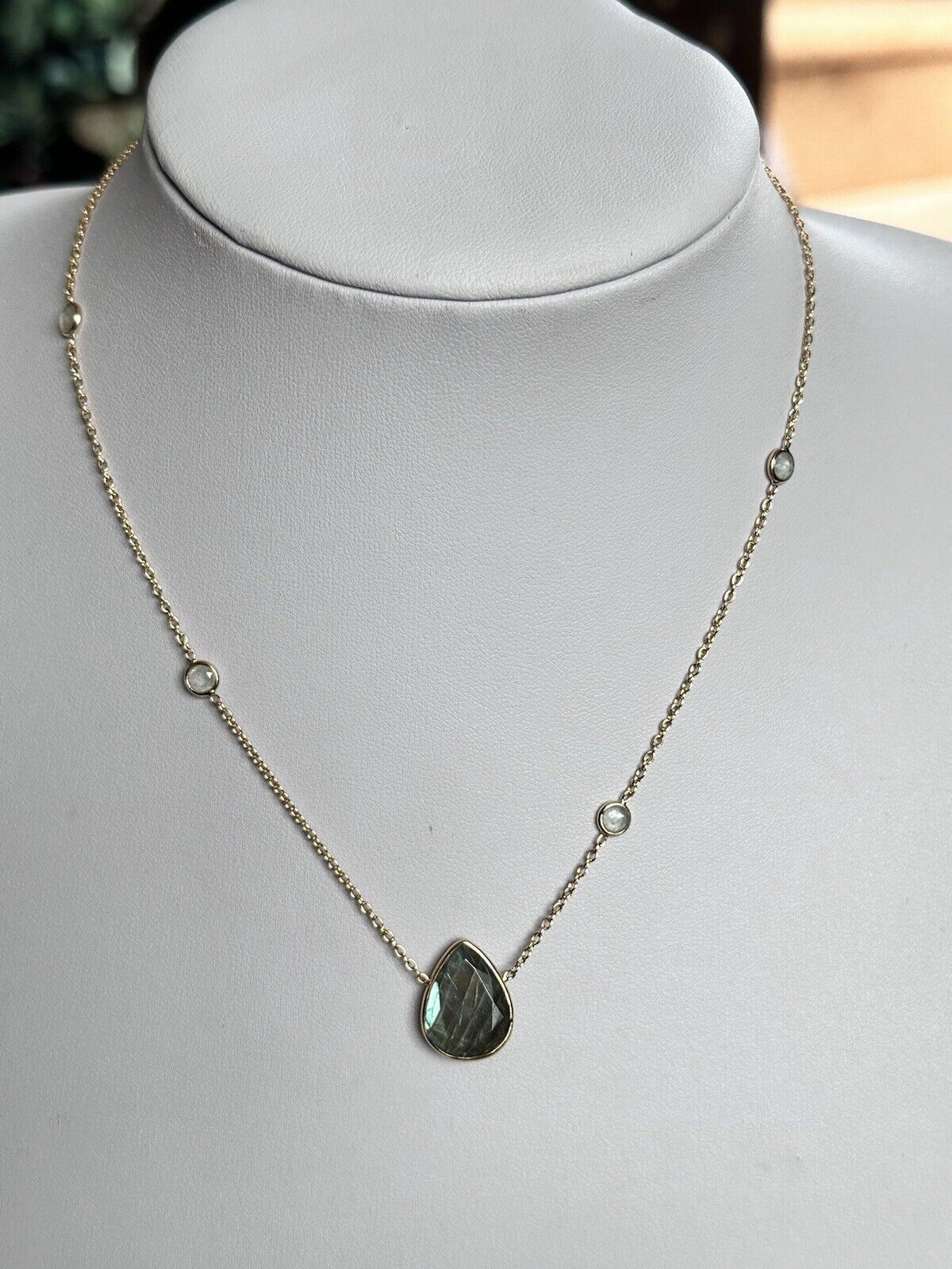 18k Gold Vermeil On 925 Silver Labradorite Teardrop Tourmaline Necklace