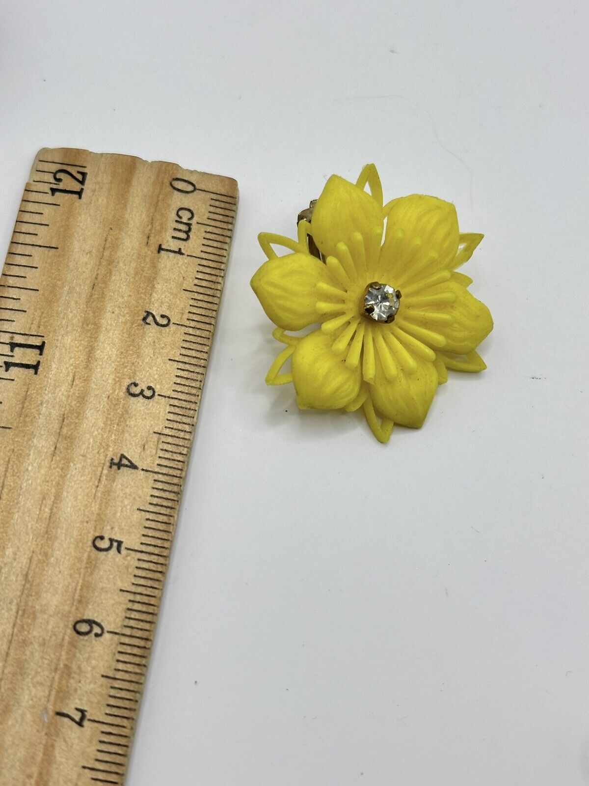 Vintage 1950s Plastic Flower Pink Yellow Clip On Earrings Set Of 2