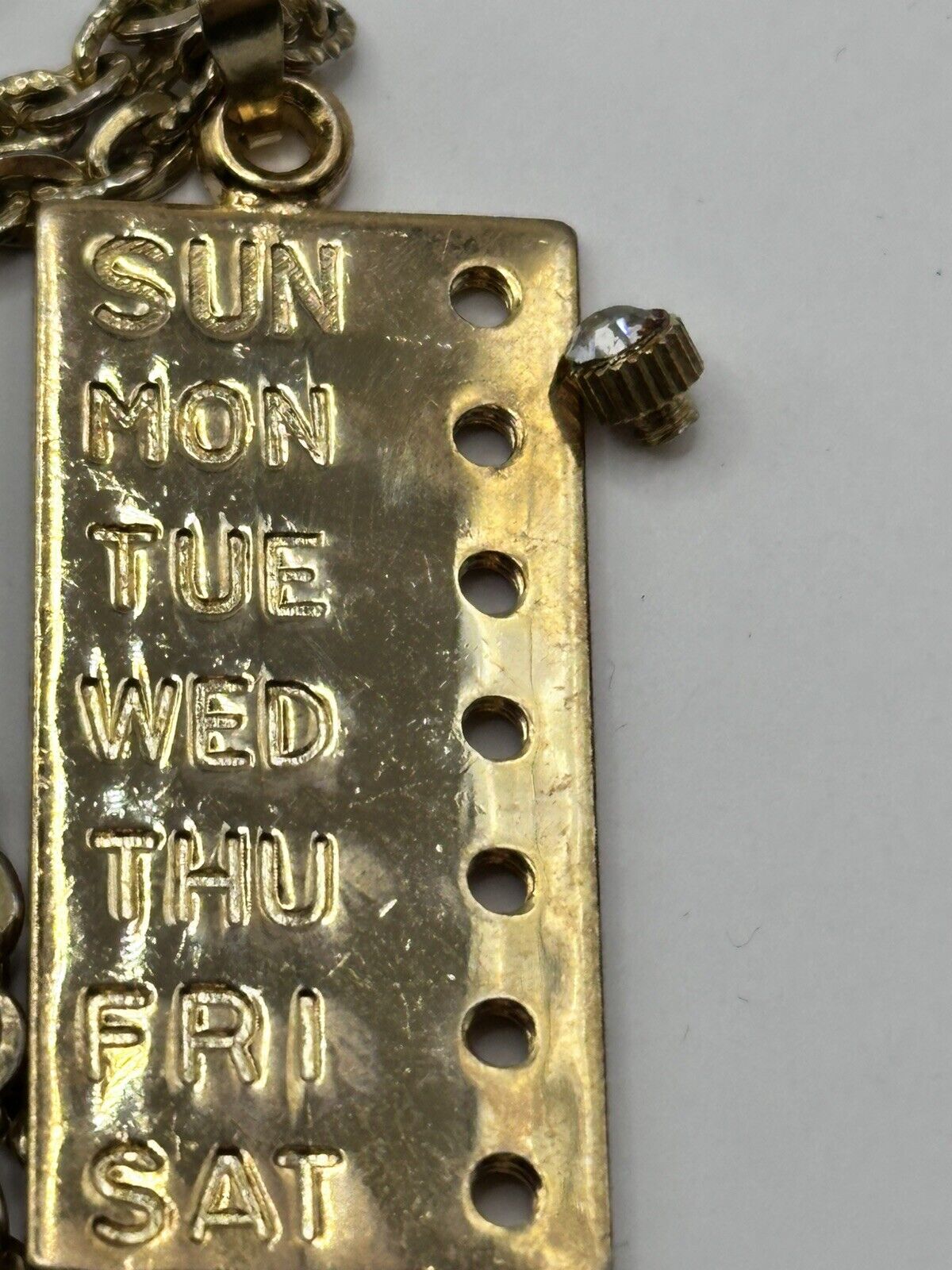 Vintage Gold Tone Days Of The Week Changeable Diamanté Necklace