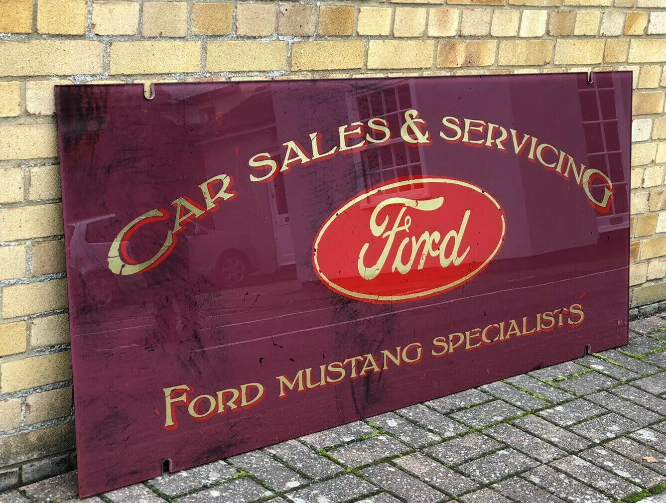 Ford Mustang Glass Garage Shop Sign. HUGE IN SIZE. 183 cms x 78 cms