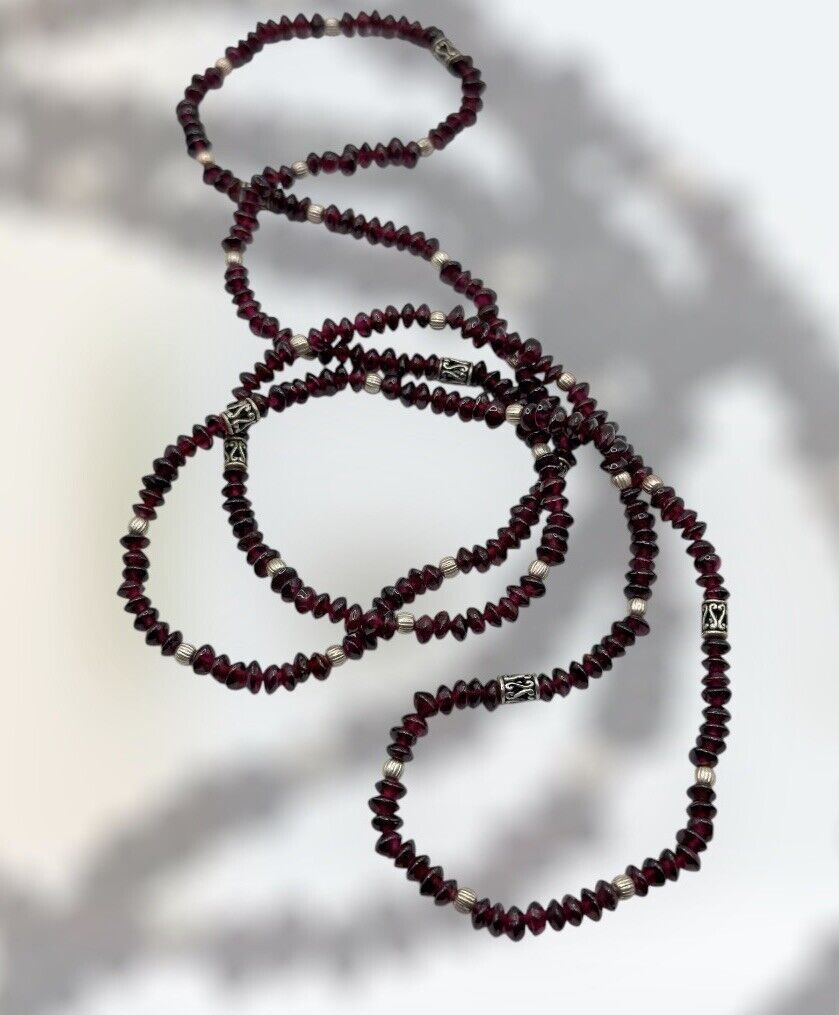Vintage Garnet Beaded Long Length Necklace