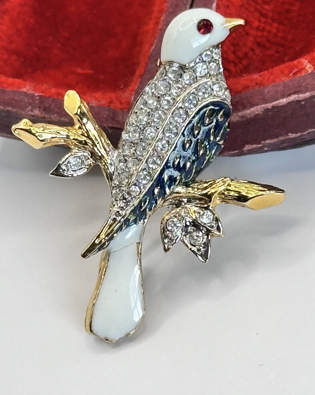 Vintage Gold Plated Enamel Bird Brooch