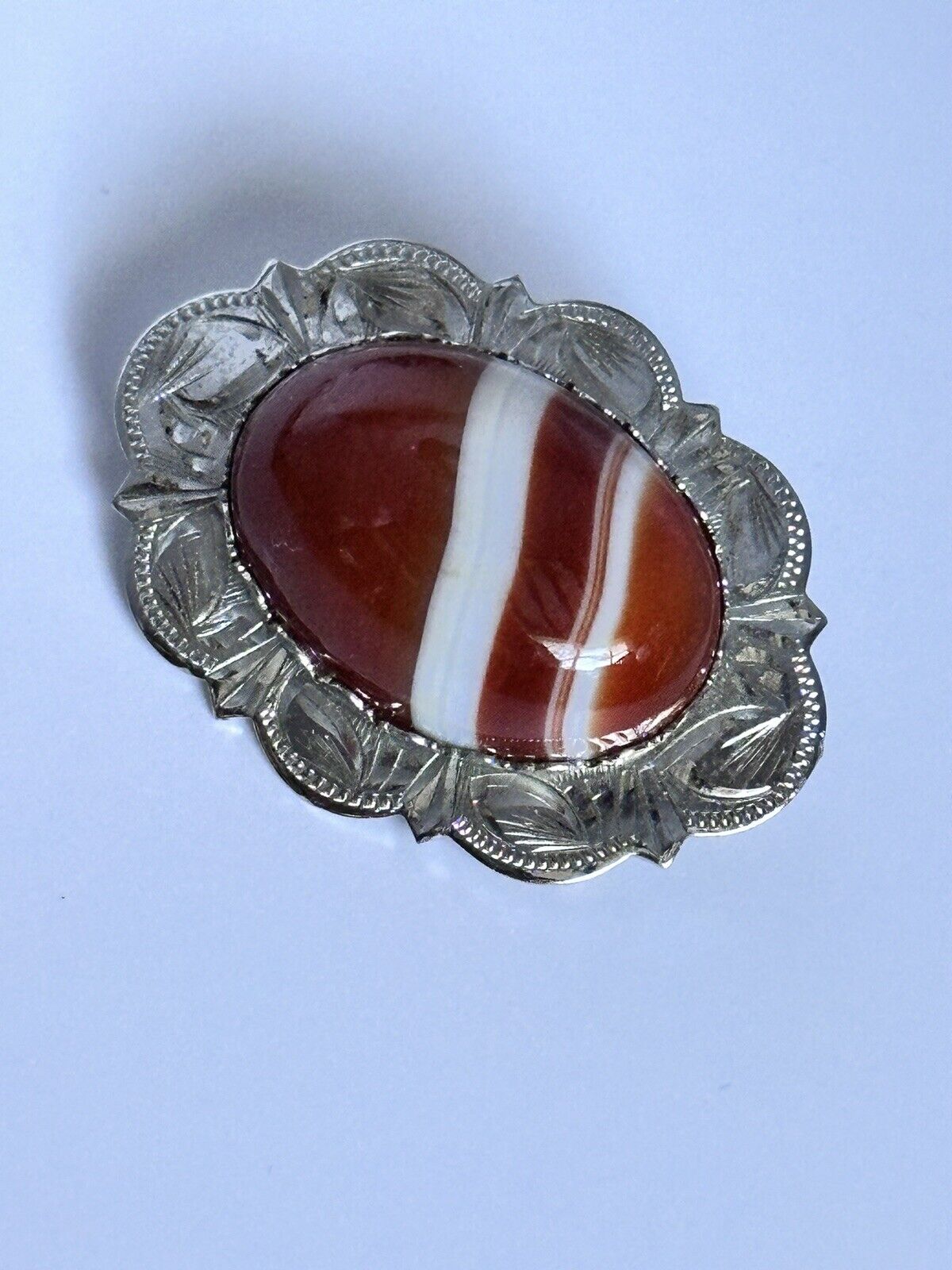Vintage Silver 925 Red Orange Agate Brooch