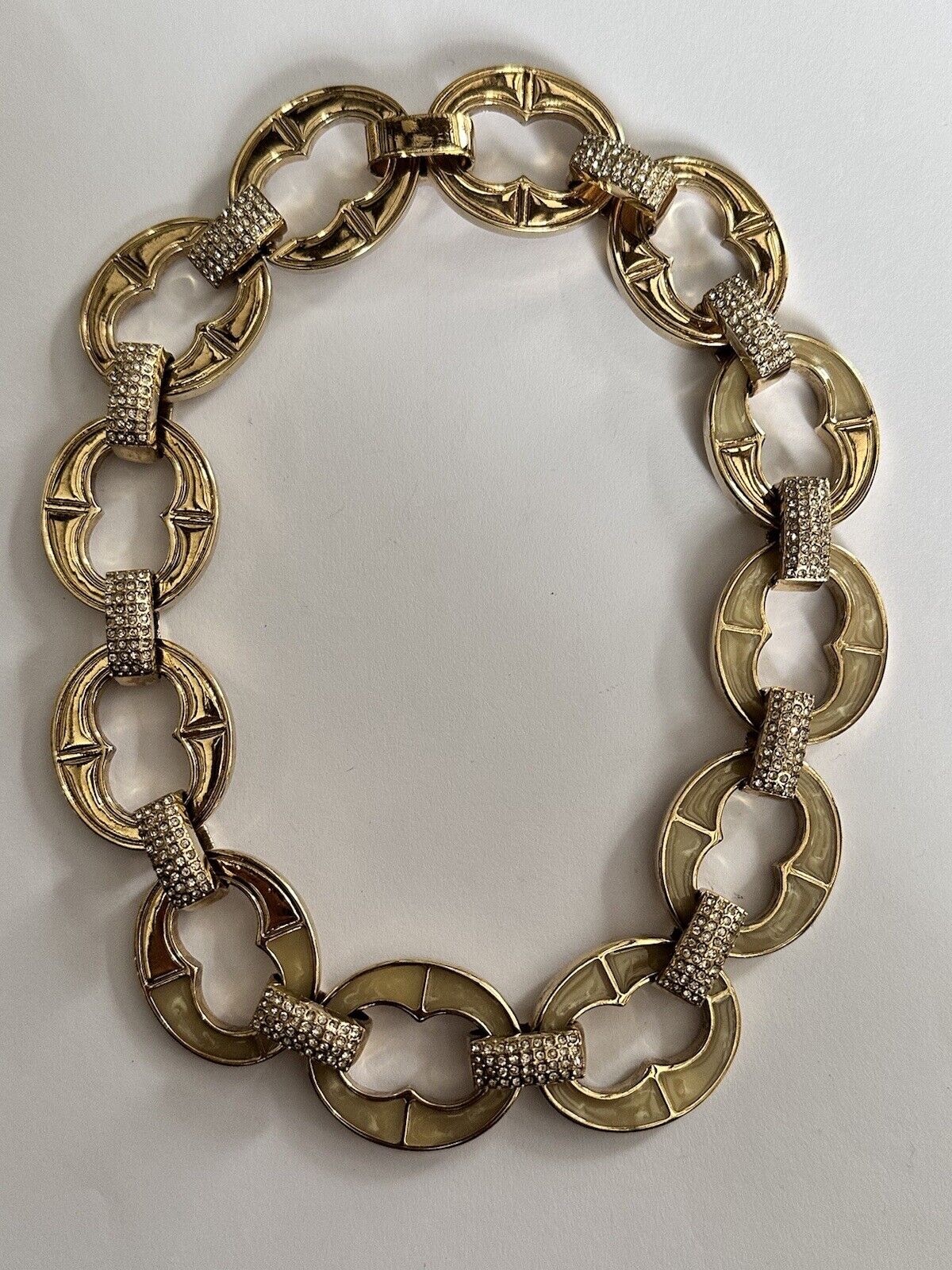 Vintage Gold Plated Enamel Statement Chainlink Necklace