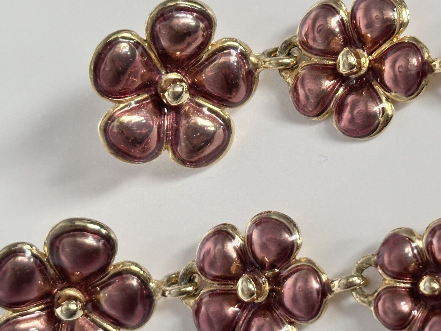Vintage Gold Tone Enamel Flowers Drop Earrings