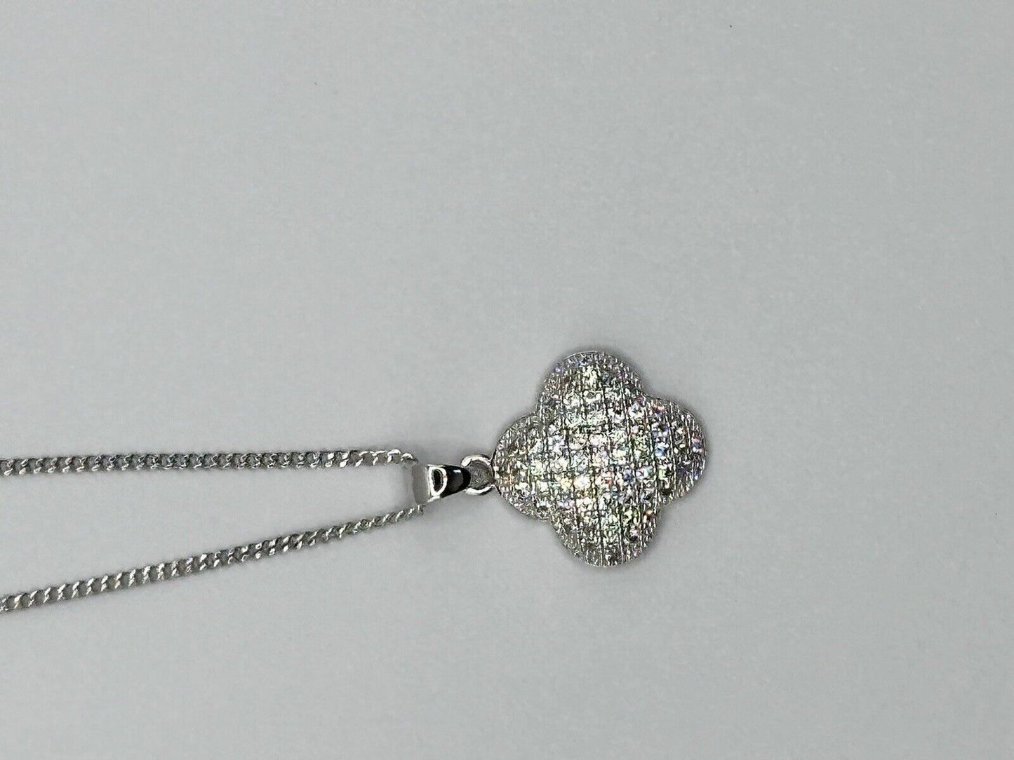 Rhodium Plated Clover Necklace Made With Clear Swarovski Crystals New Old Stock