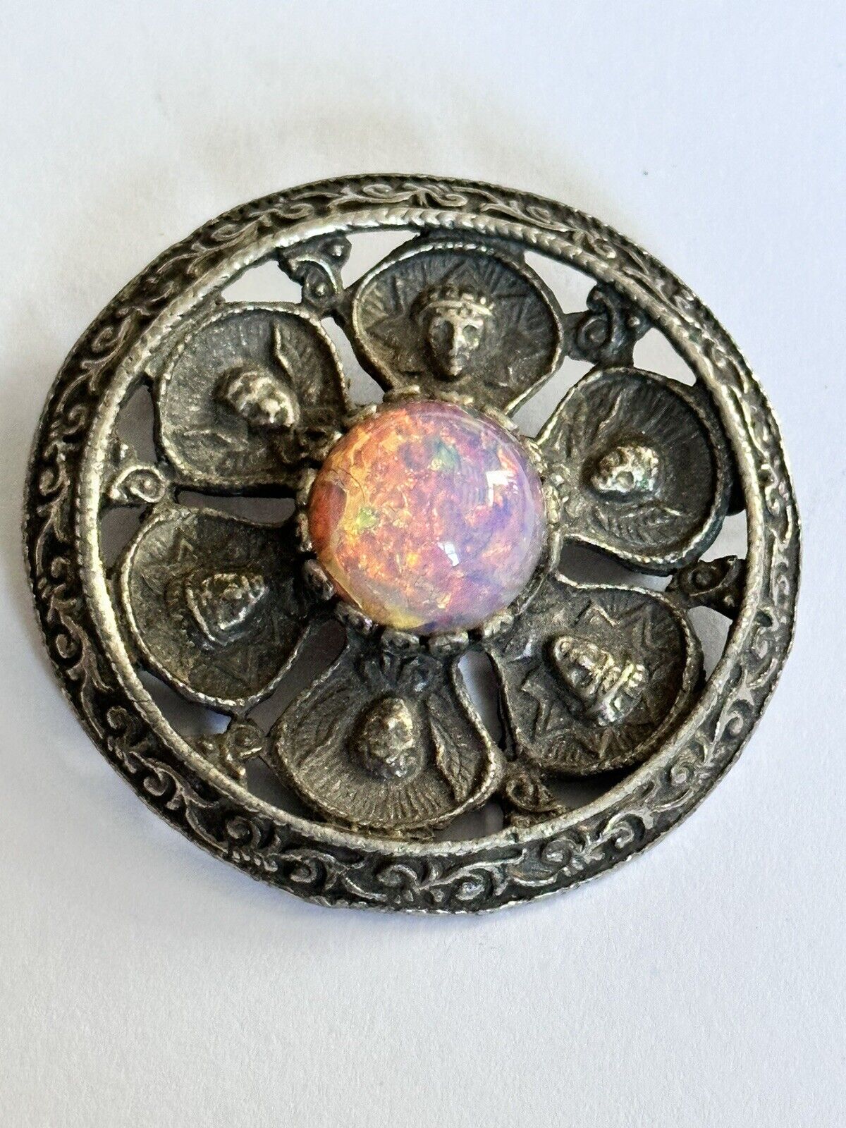 Vintage Silver Tone Heads Dragons Breath Brooch