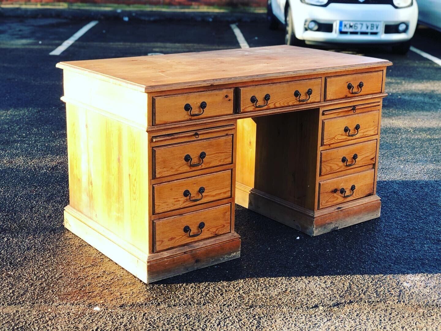 Pine Pedestal Desk. Large In Size