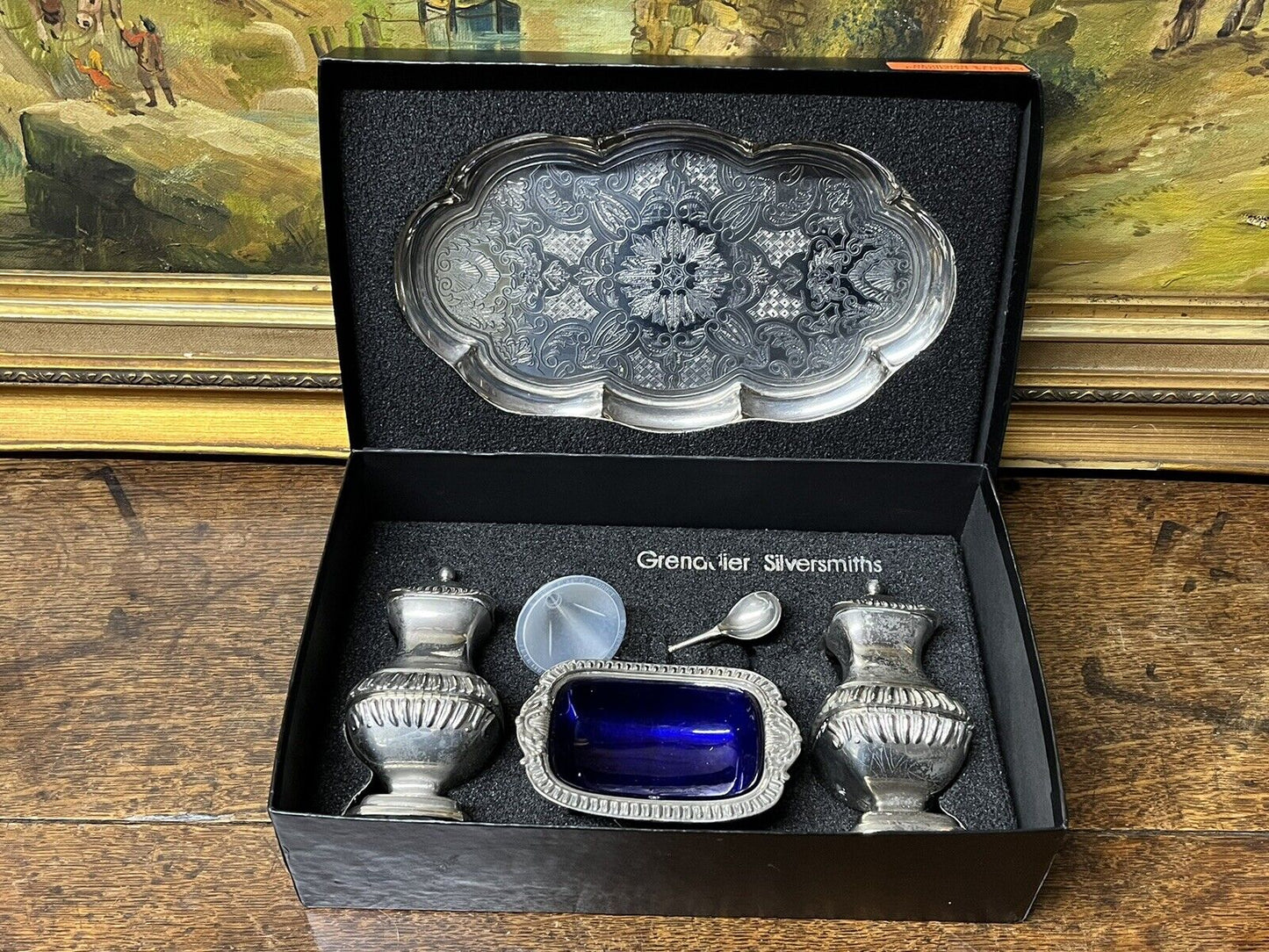 Silver Plate Condiment Set. In Original Box