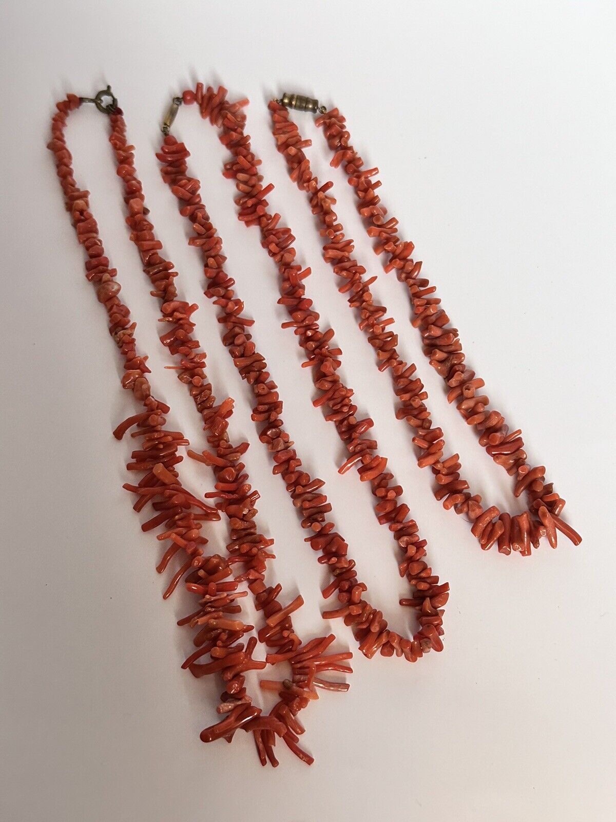Vintage Set Of 3 Coral Strand Necklaces