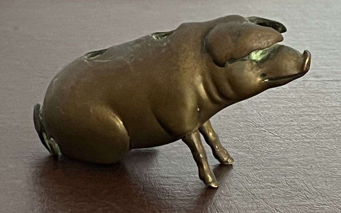 Novelty Candle Holder In Shape Of A Seated Pig, Bronze Or Brass.