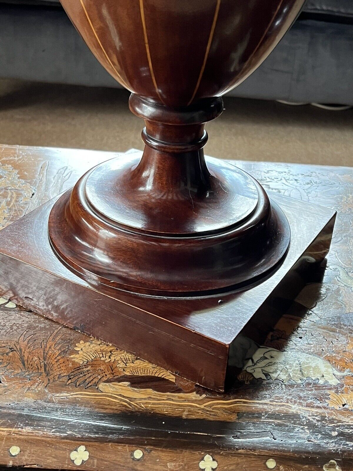 Antique Inlaid Mahogany Cutlery Urns