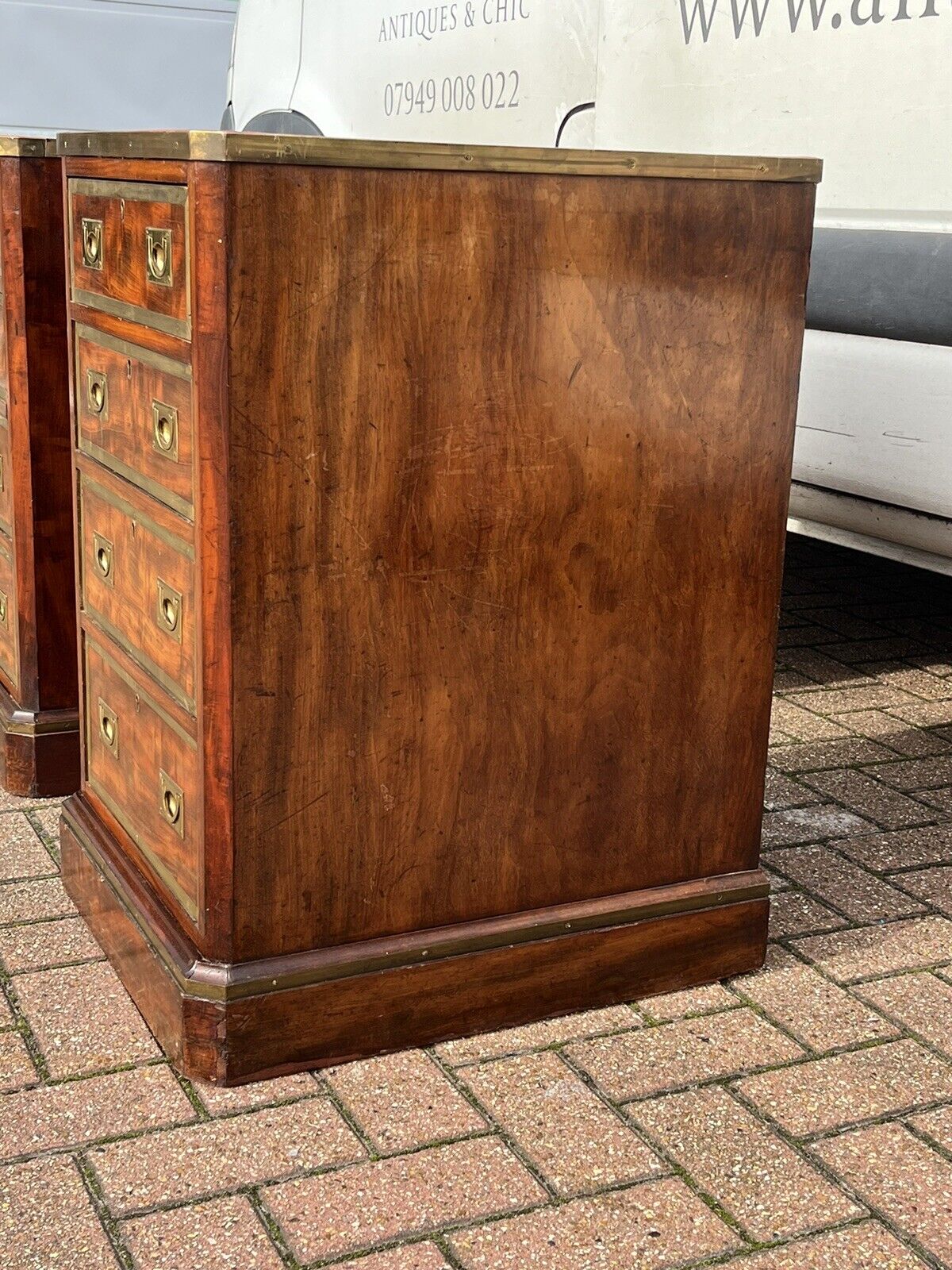 Antique Pair Of Bedside Drawers. Mahogany With Brass Bound Decoration
