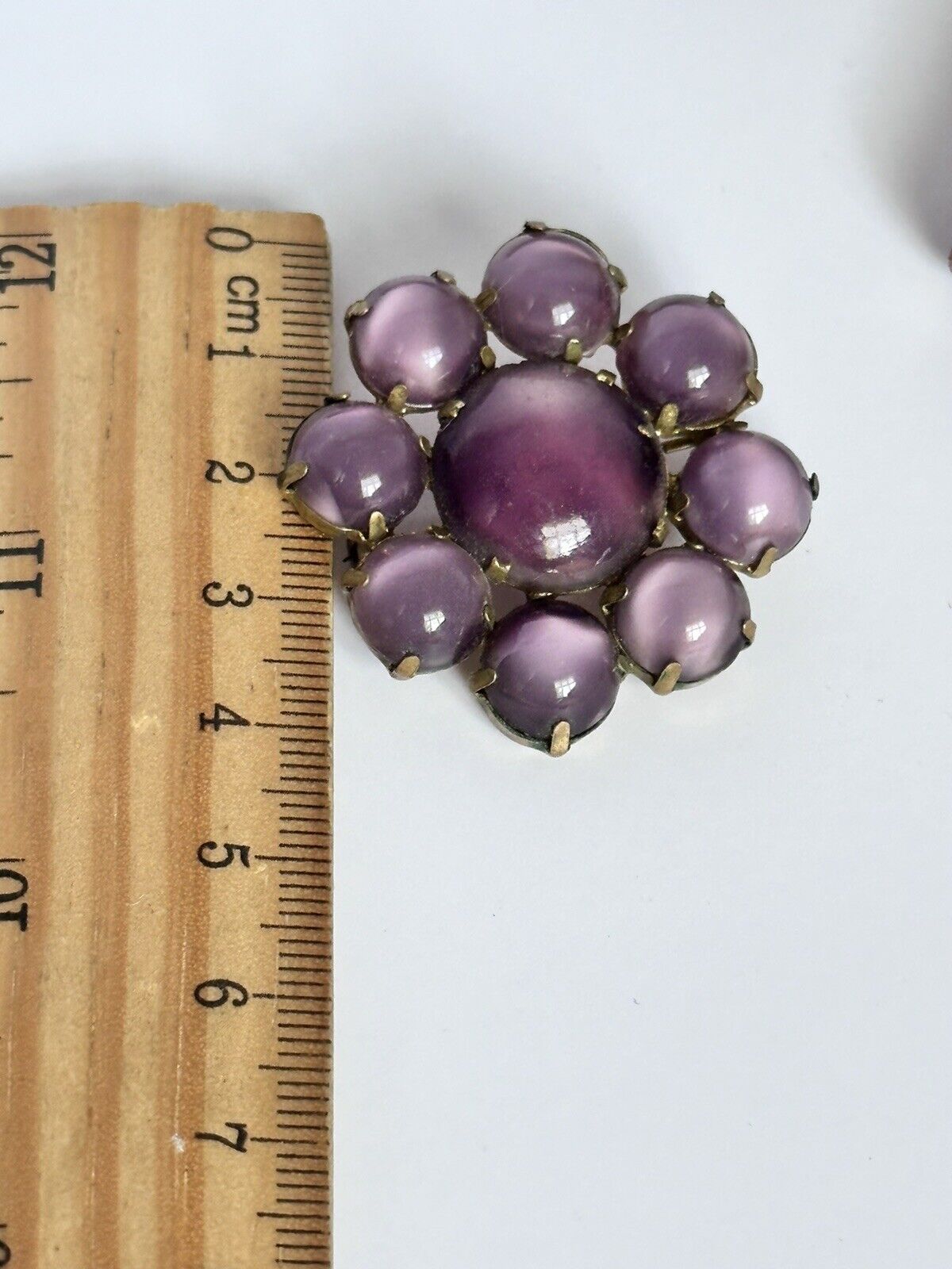 Vintage Purple Pink Satin Stone Flowers Set Of 2 Brooches