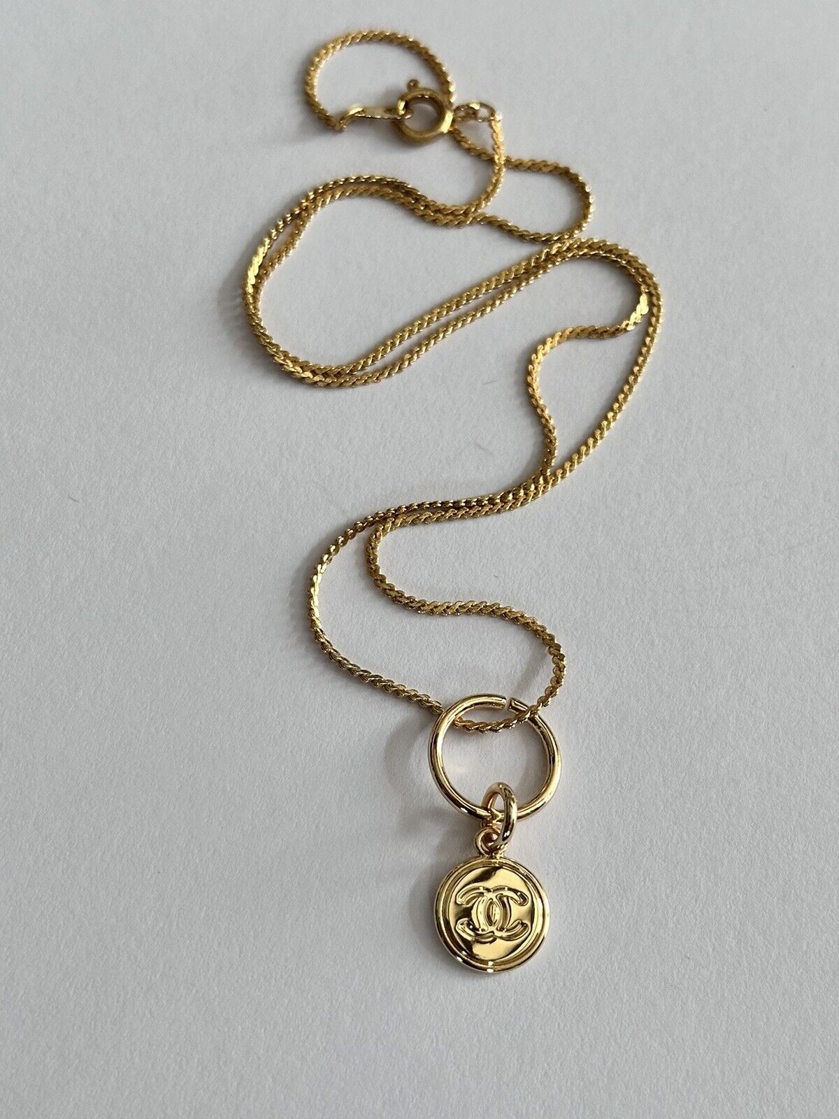 Genuine Chanel Charm Pendant Reworked On New 18ct Gold Plated Chain